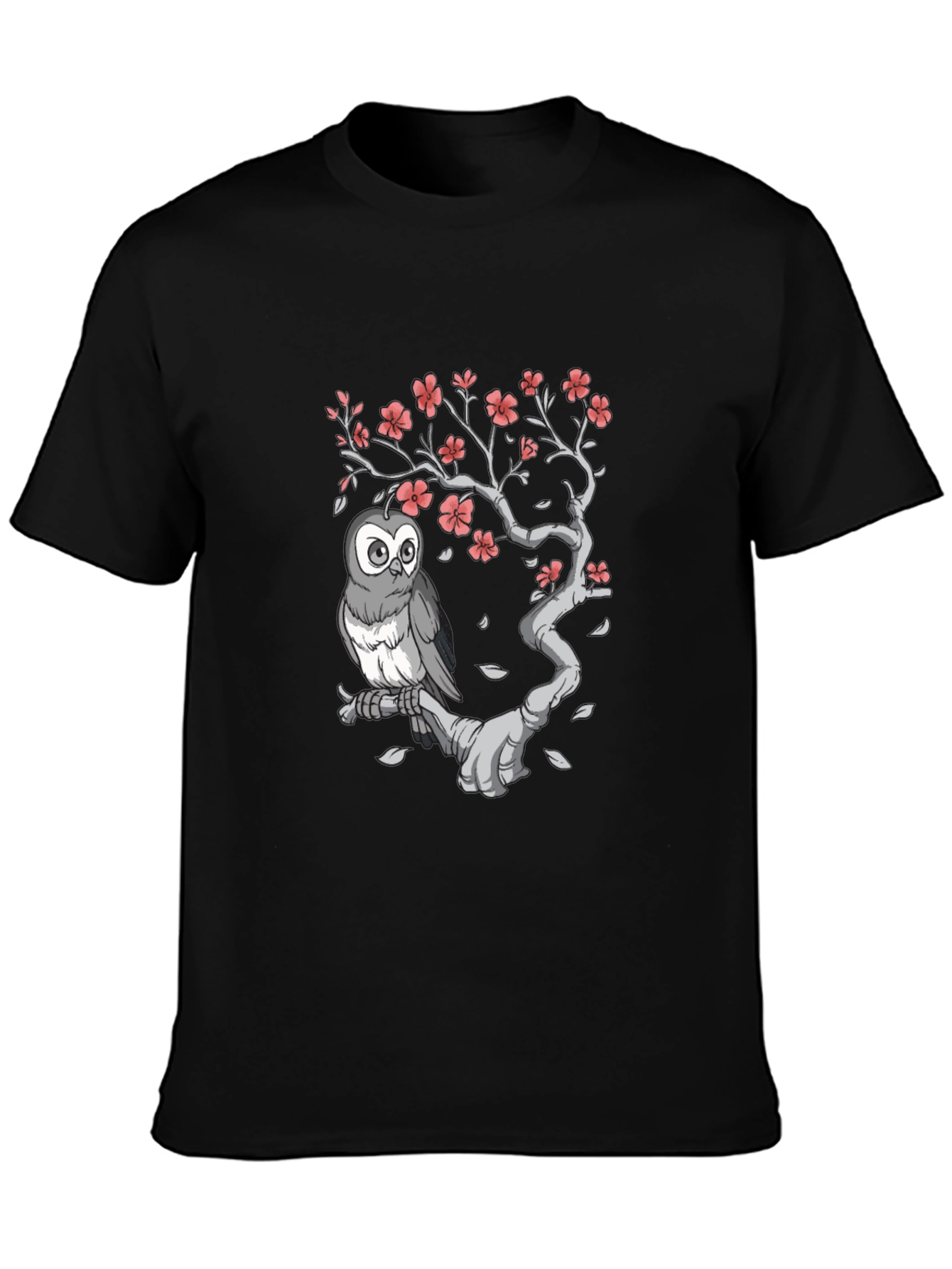 Owl on Branch Graphic Tee - Black