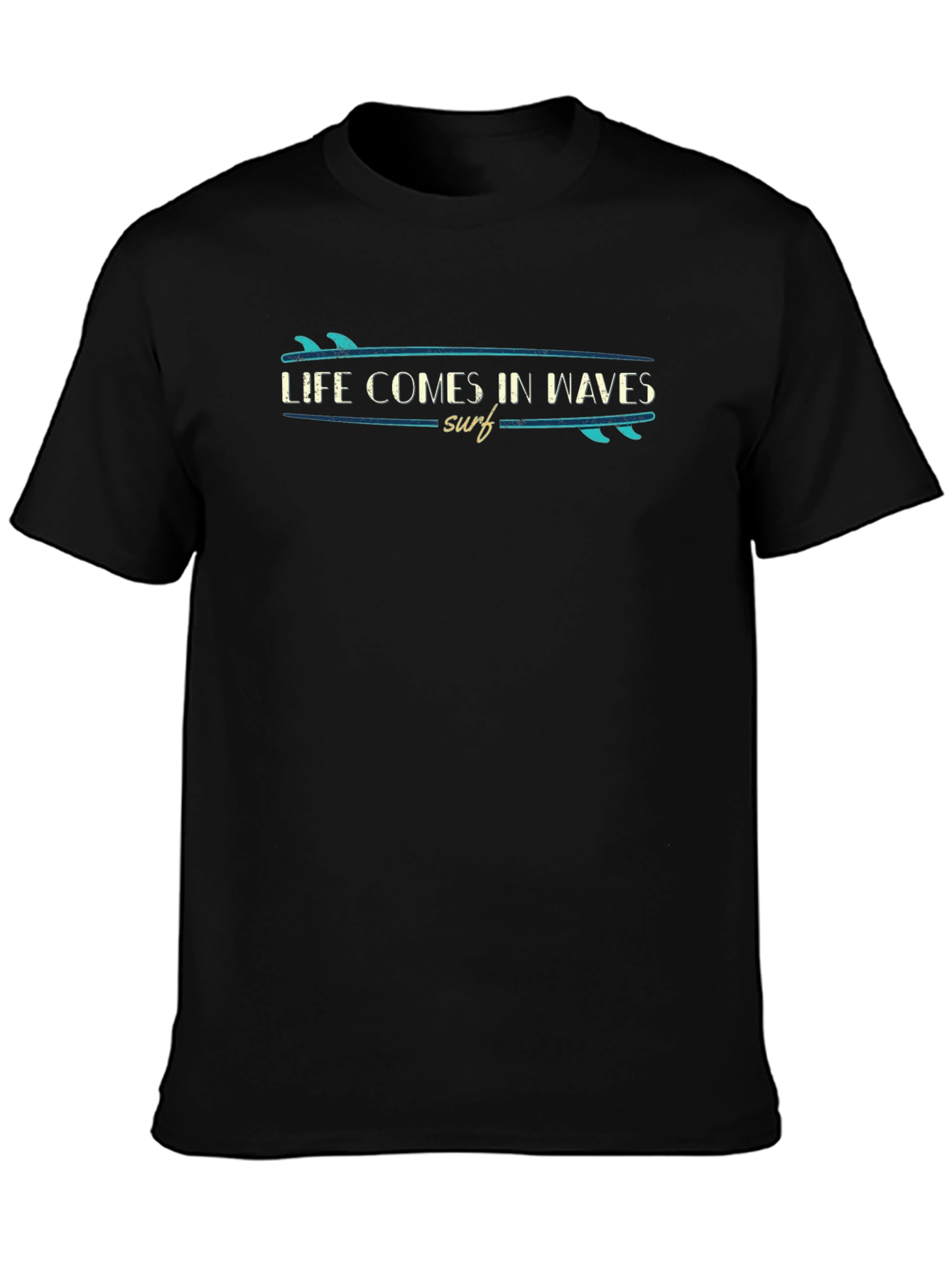 Life Comes in Waves Surfboard Graphic Tee - Black