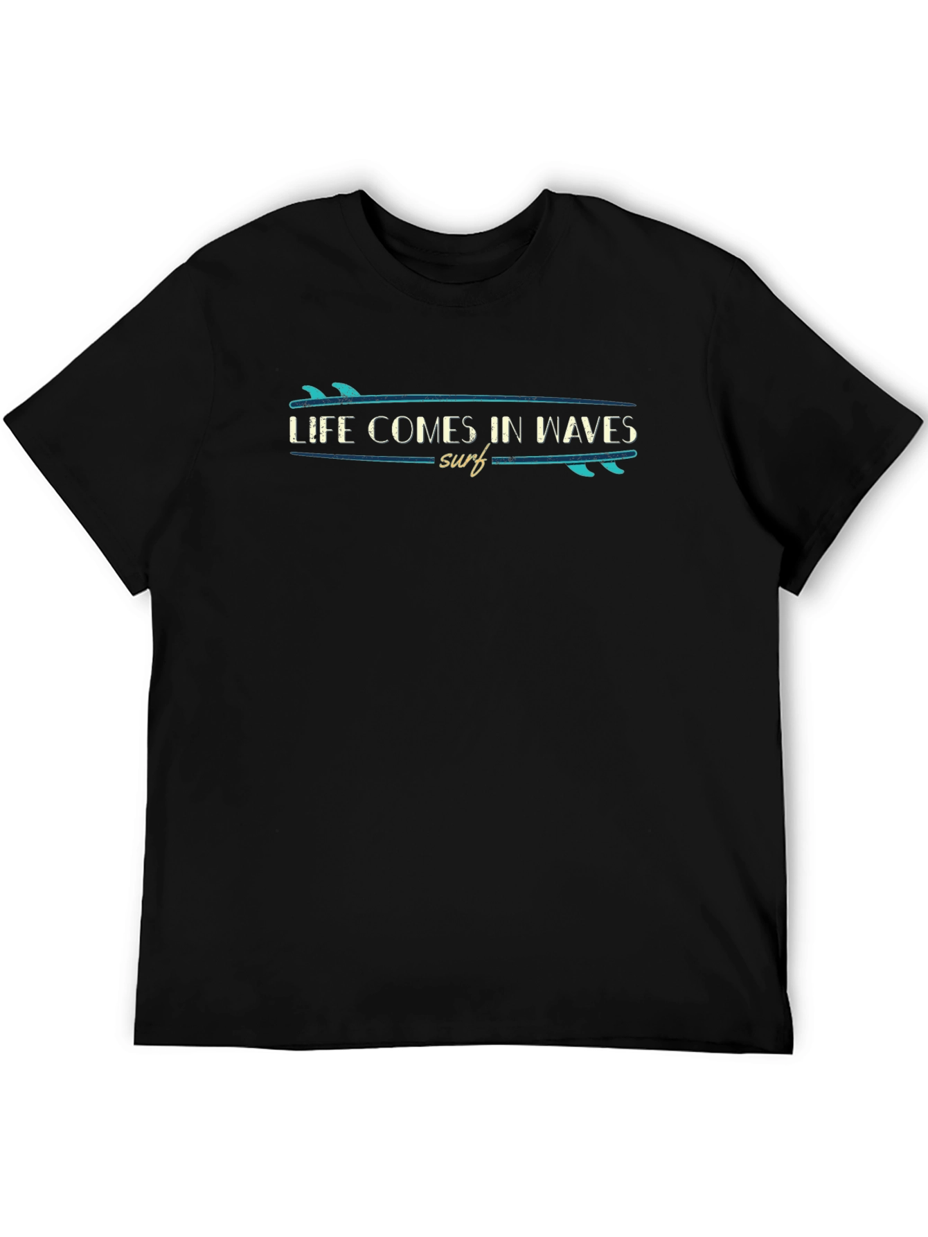 Life Comes in Waves Surfboard Graphic Tee - Black