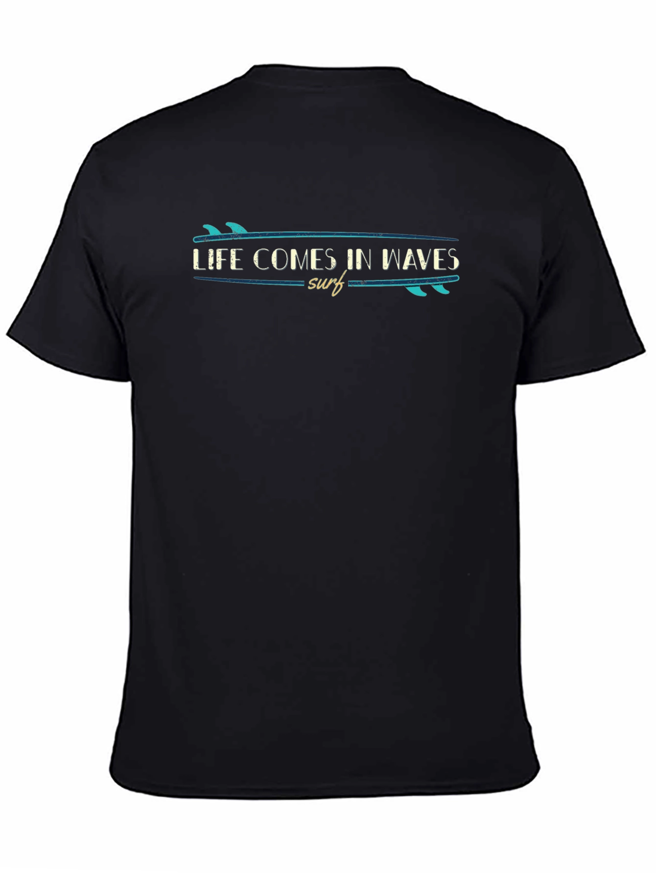Life Comes in Waves Surfboard Graphic Tee - Black