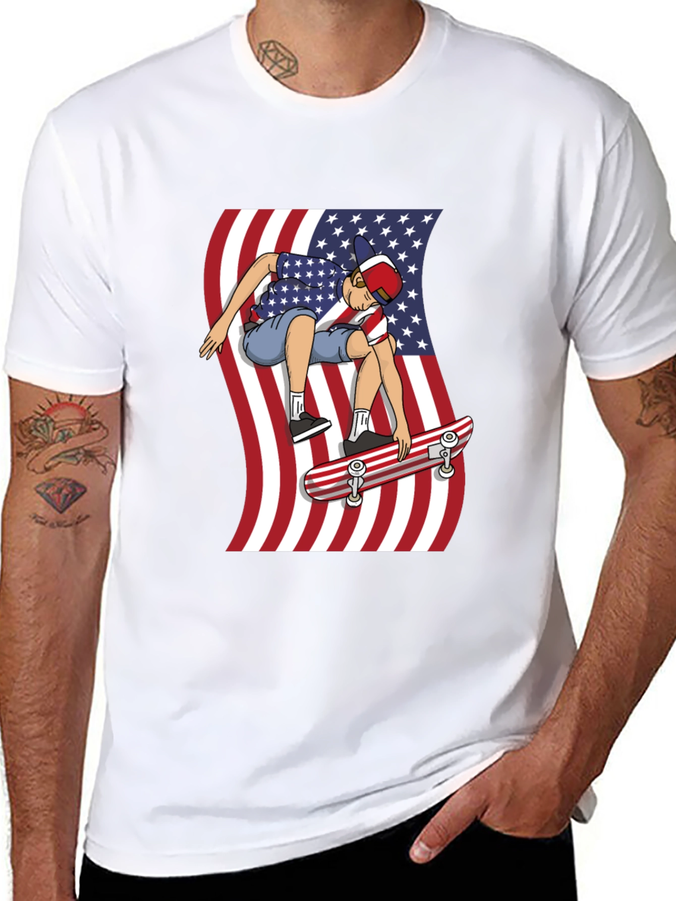 Skateboarding USA Flag T-Shirt