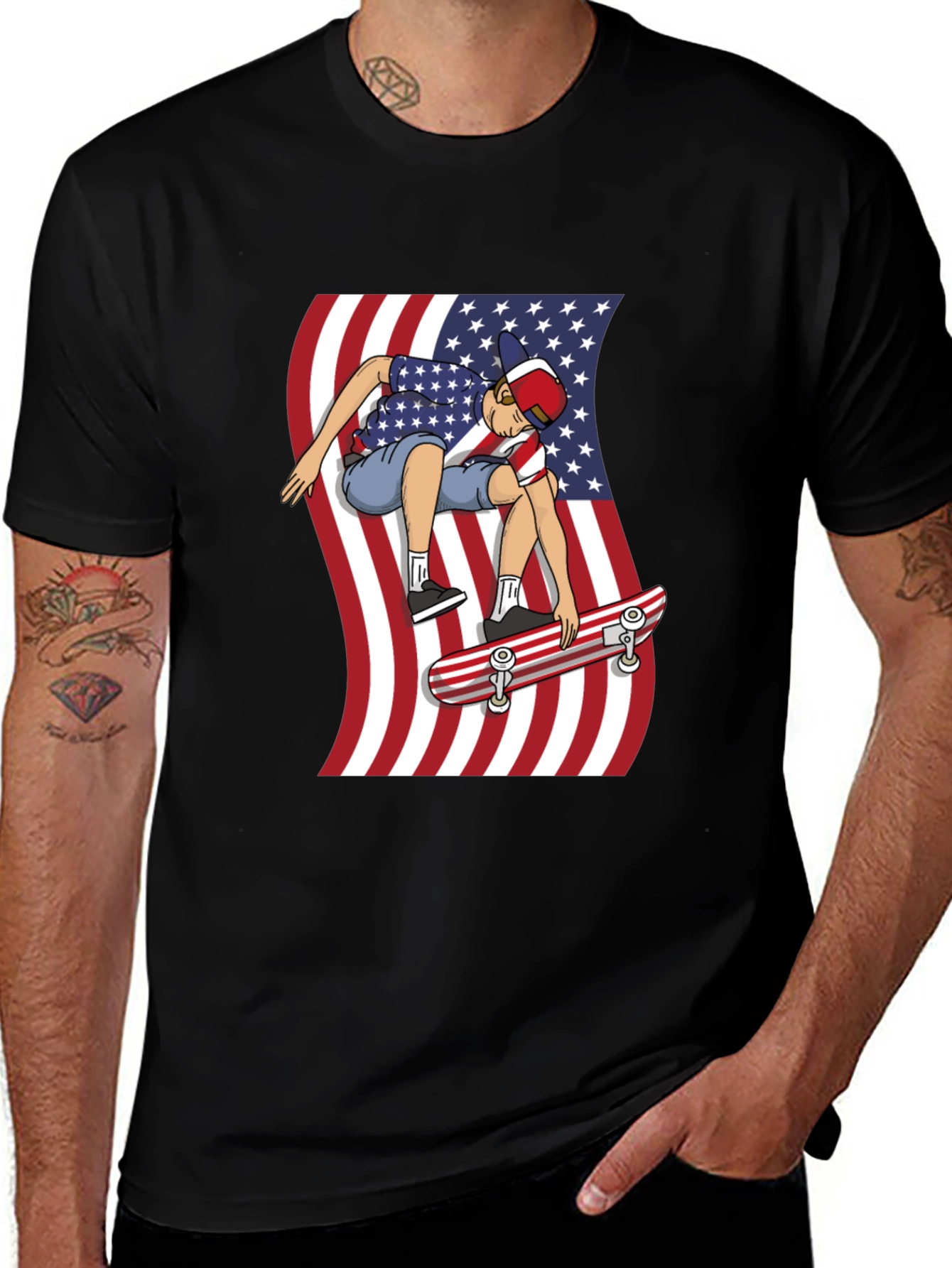 Skateboarding USA Flag T-Shirt