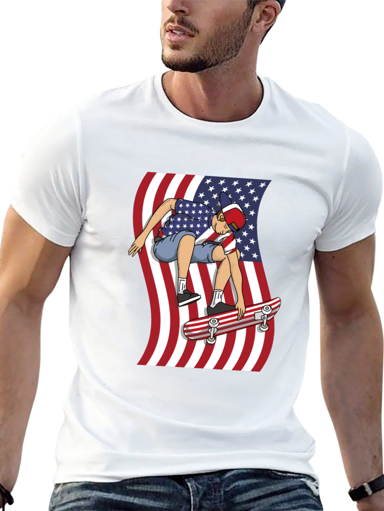 Skateboarding USA Flag T-Shirt