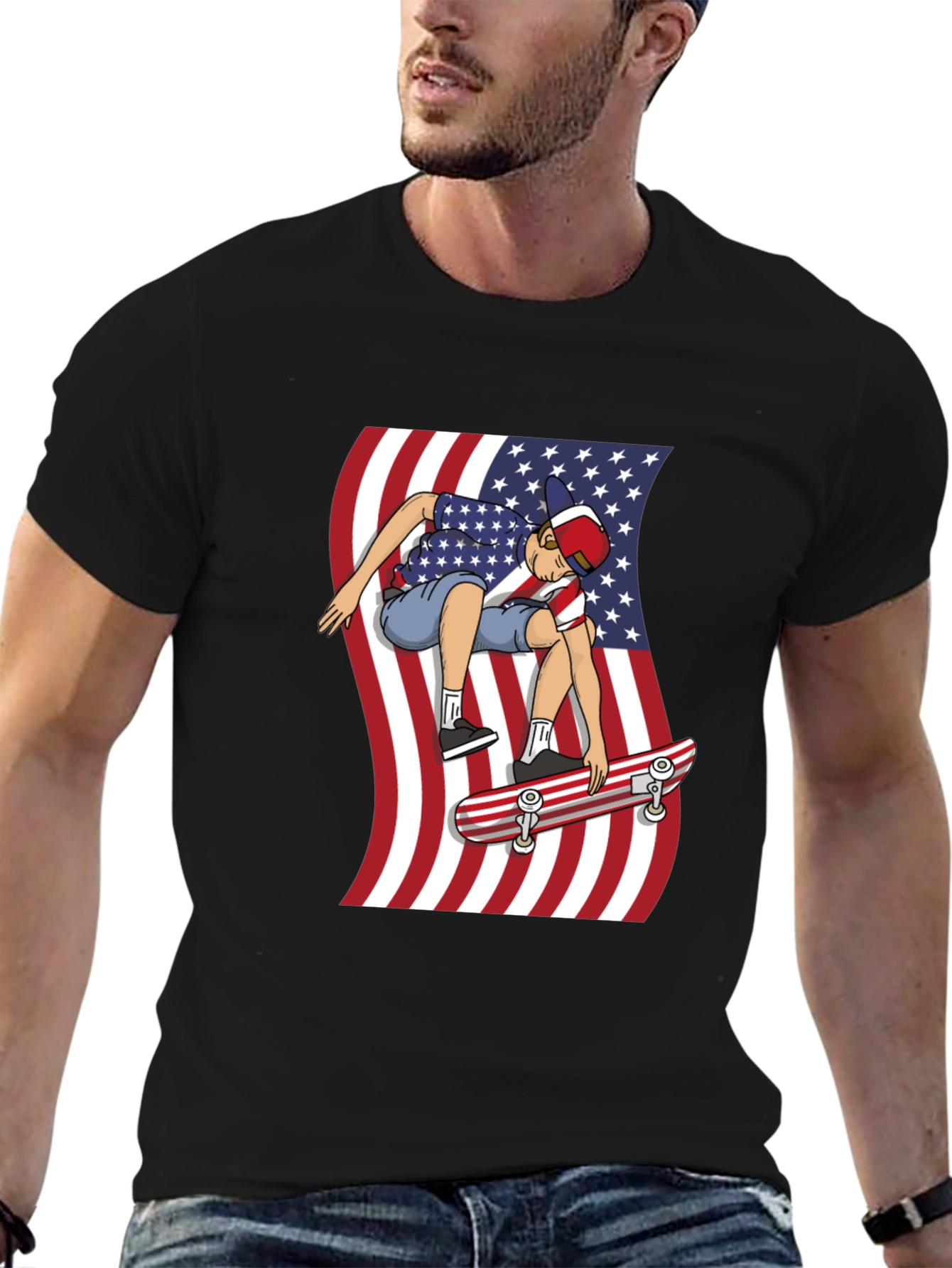 Skateboarding USA Flag T-Shirt