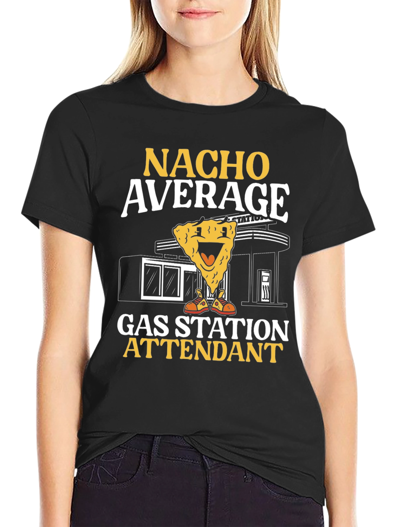 Nacho Average Gas Station Attendant Black T-Shirt