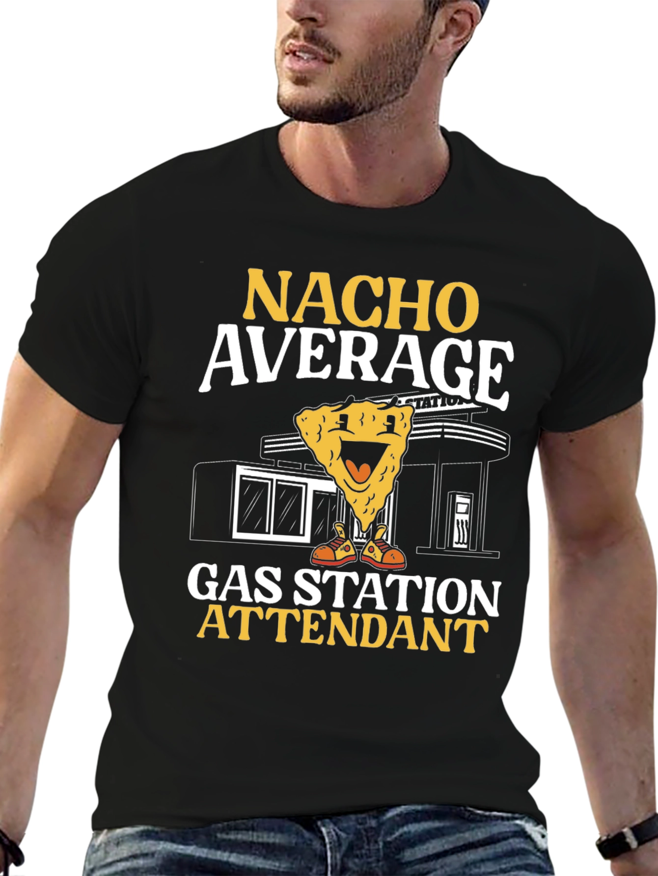 Nacho Average Gas Station Attendant Black T-Shirt