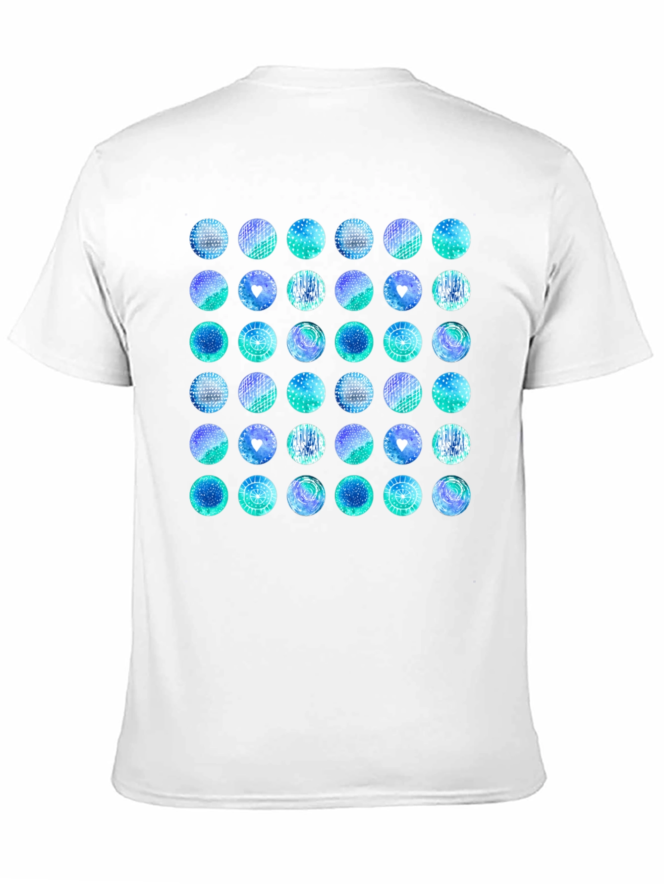 Abstract Teal Circle Pattern Black T-Shirt