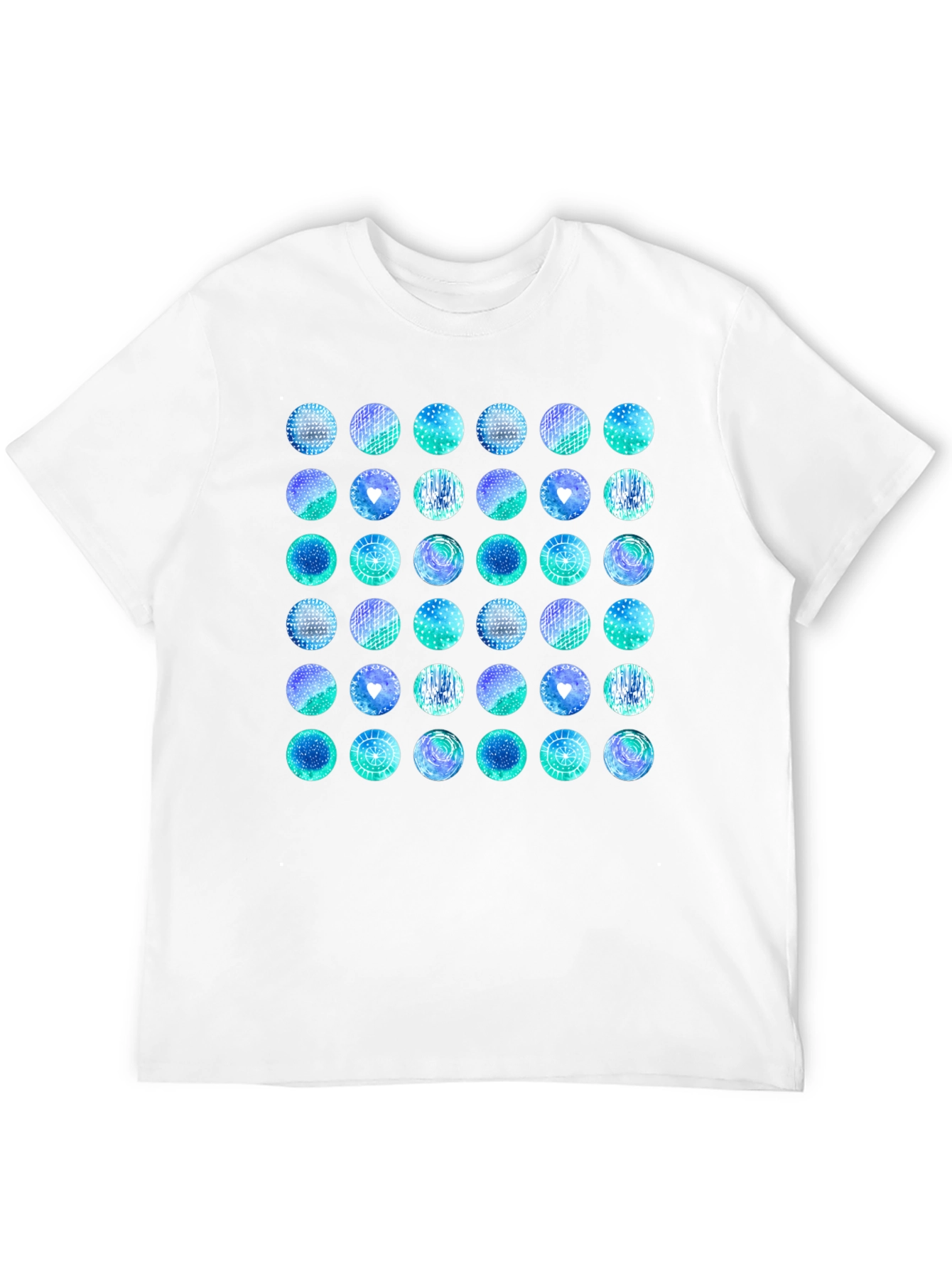 Abstract Teal Circle Pattern Black T-Shirt