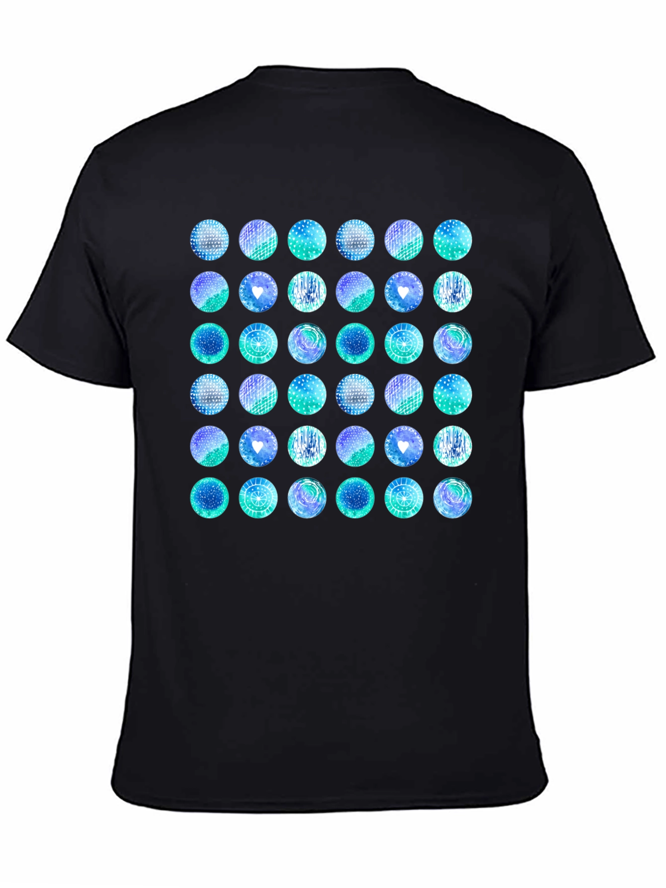 Abstract Teal Circle Pattern Black T-Shirt