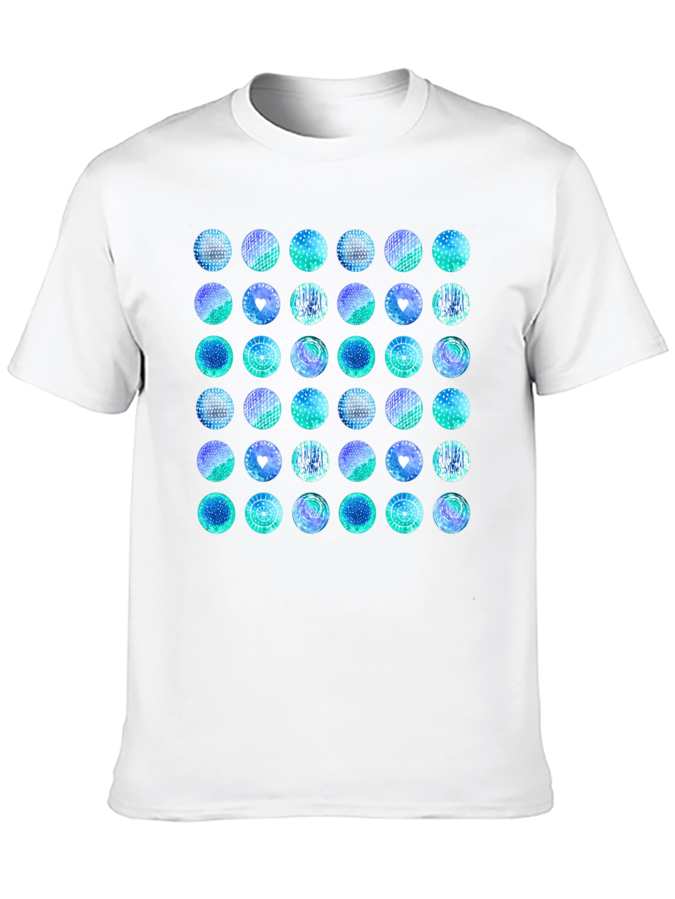 Abstract Teal Circle Pattern Black T-Shirt