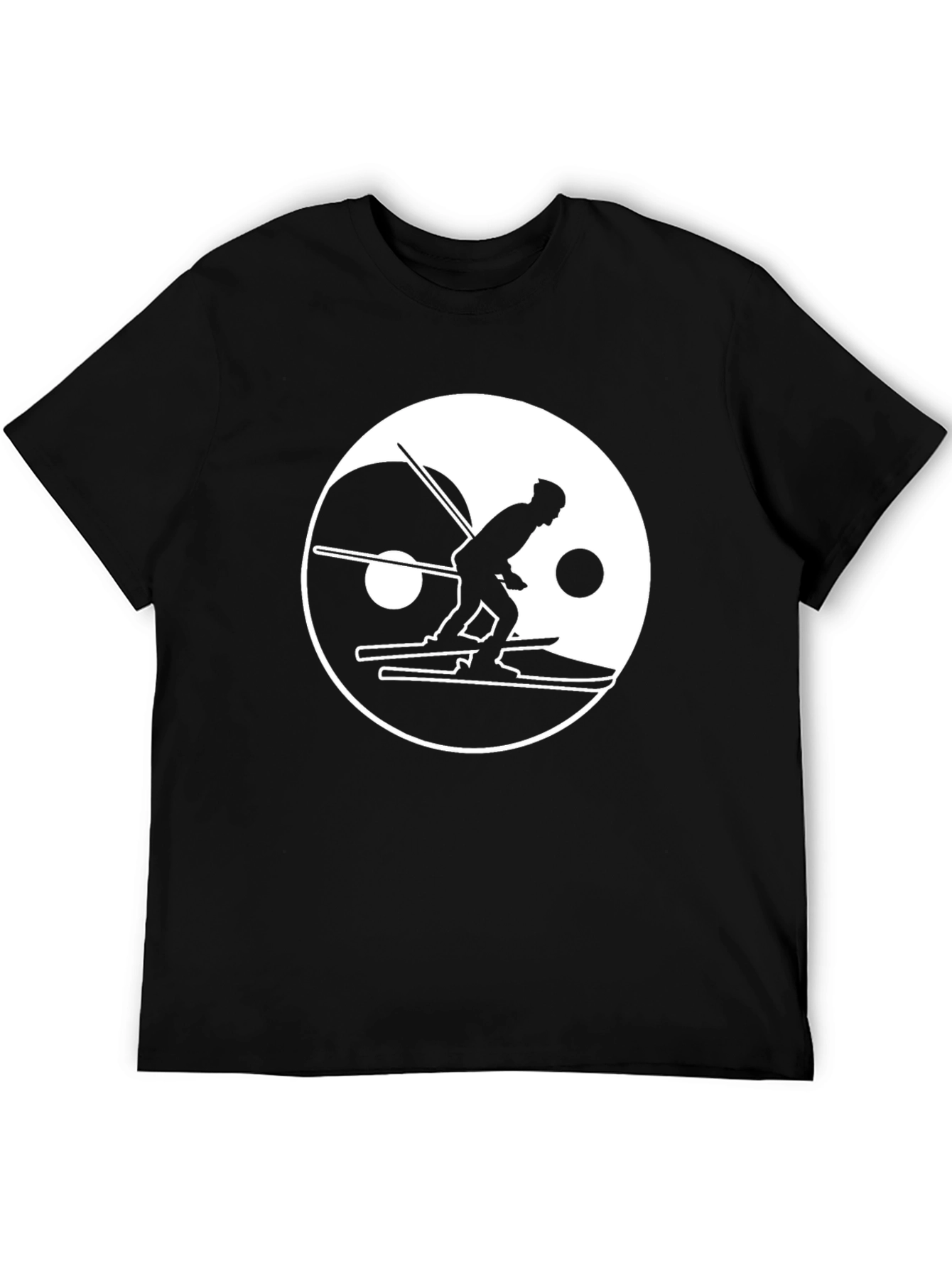 Yin Yang Skier Graphic Tee - Black Cotton Blend