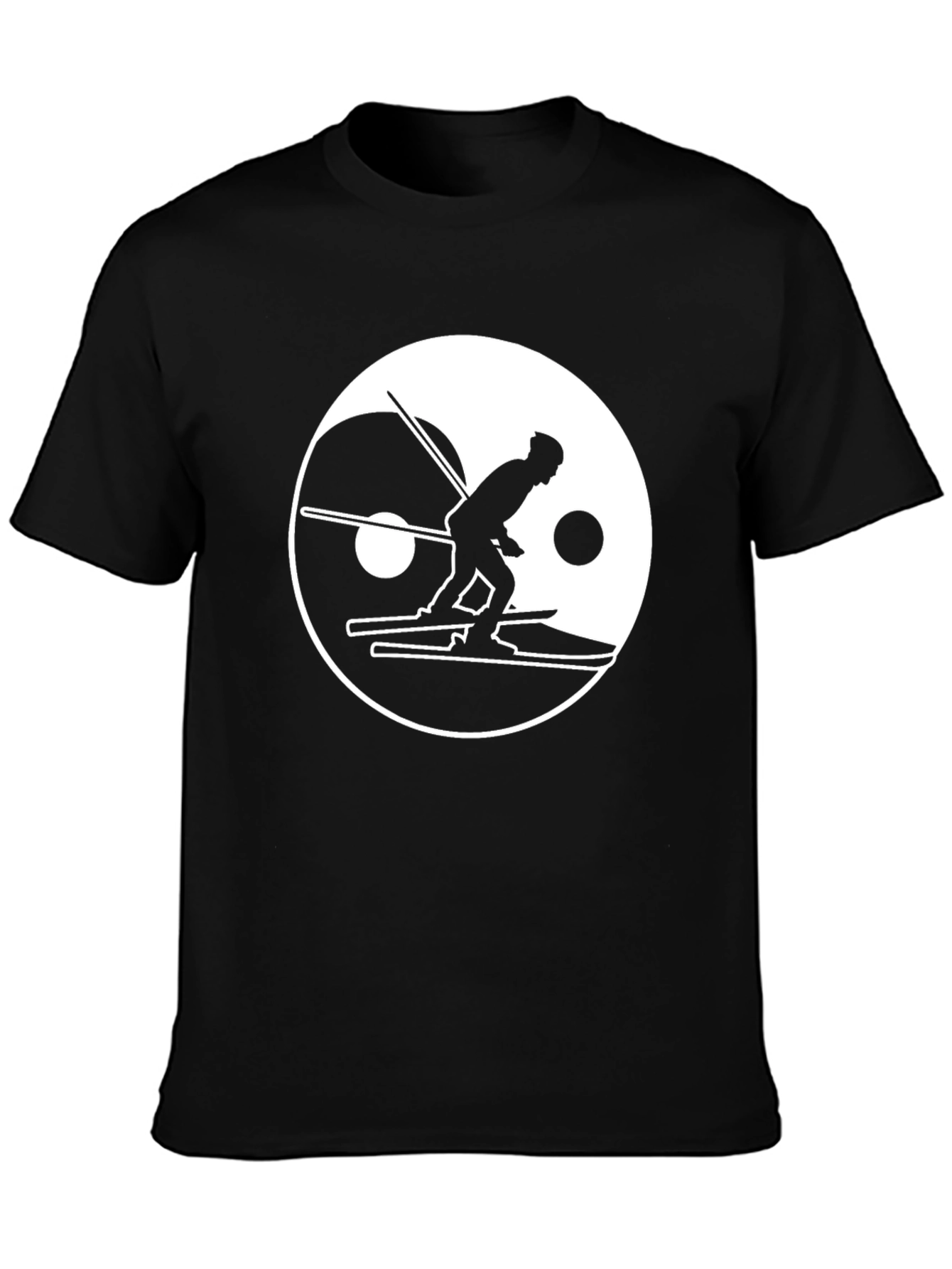Yin Yang Skier Graphic Tee - Black Cotton Blend
