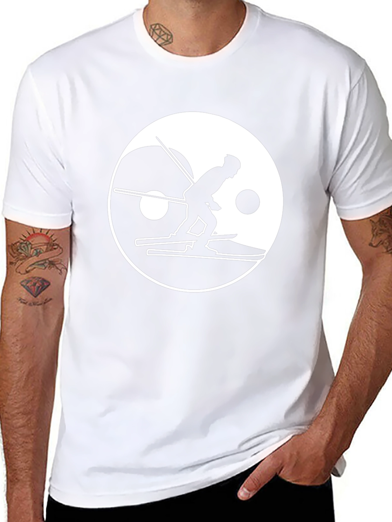 Yin Yang Skier Graphic Tee - Black Cotton Blend