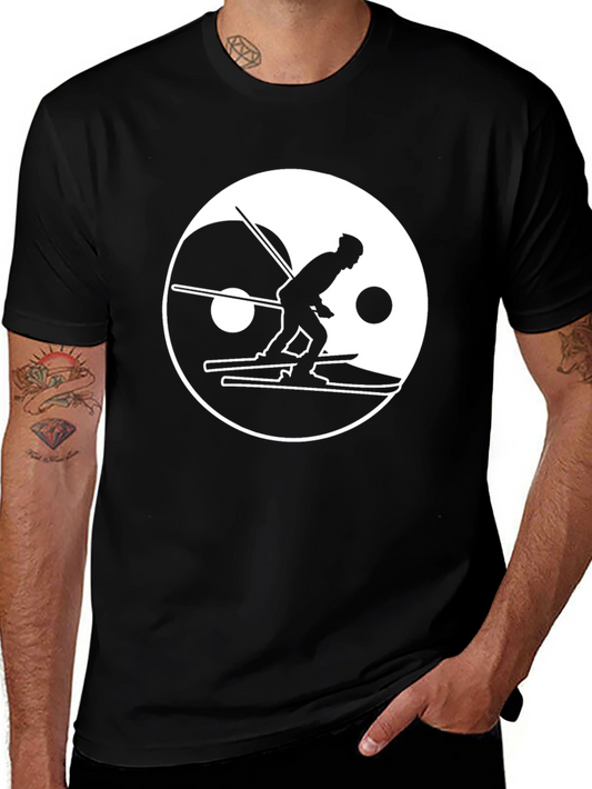 Yin Yang Skier Graphic Tee - Black Cotton Blend