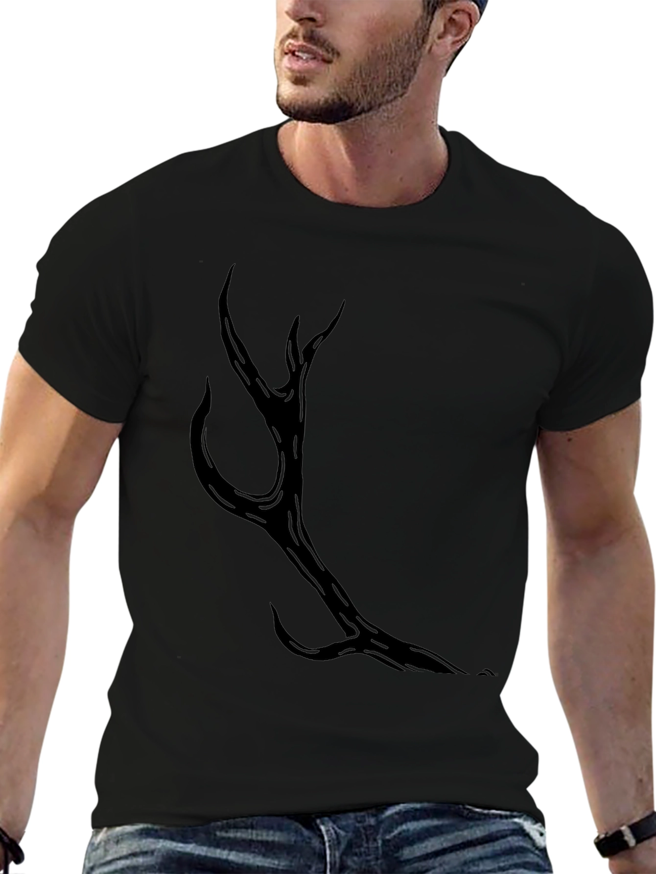 Mens Black Antler Graphic Tee - Casual Style