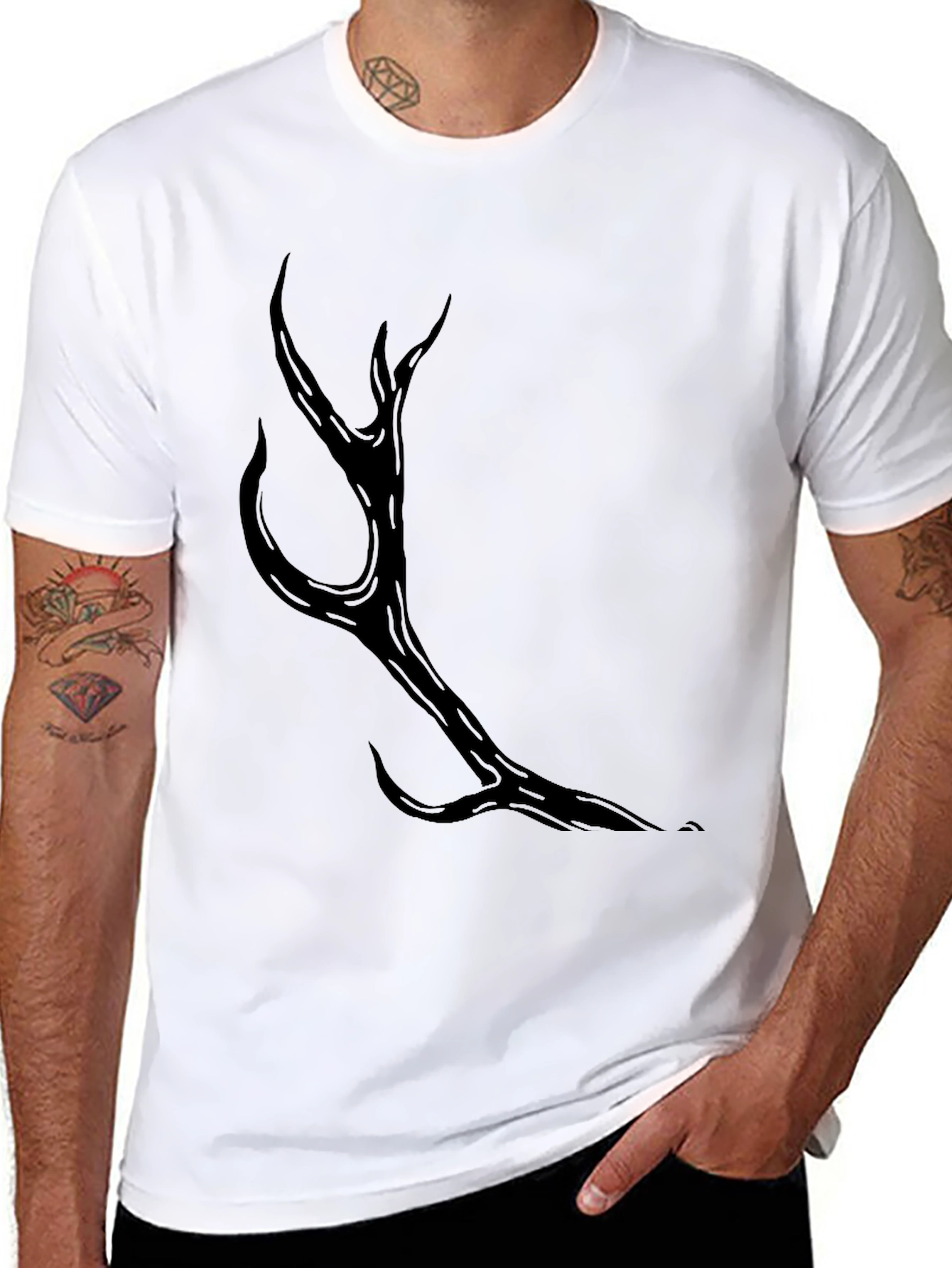 Mens Black Antler Graphic Tee - Casual Style