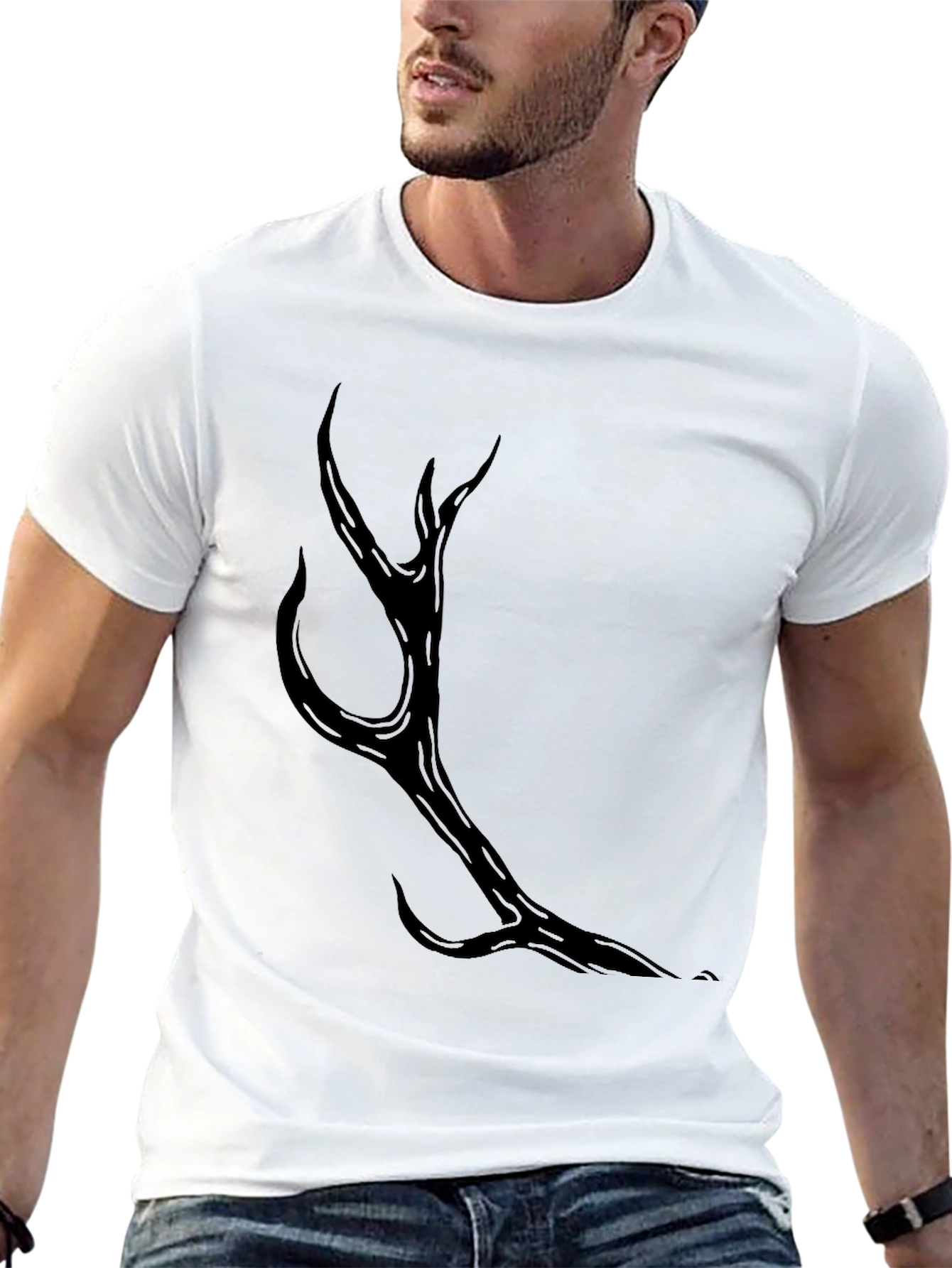 Mens Black Antler Graphic Tee - Casual Style