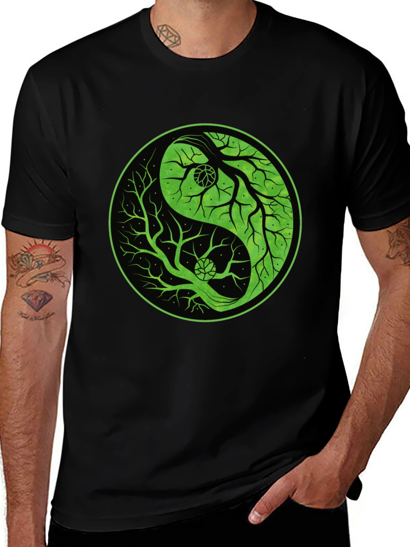 Yin Yang Tree Graphic Tee - Black