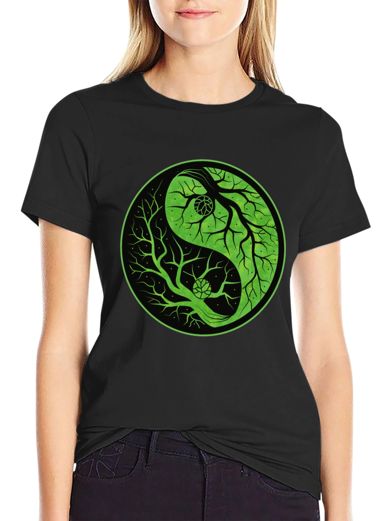 Yin Yang Tree Graphic Tee - Black