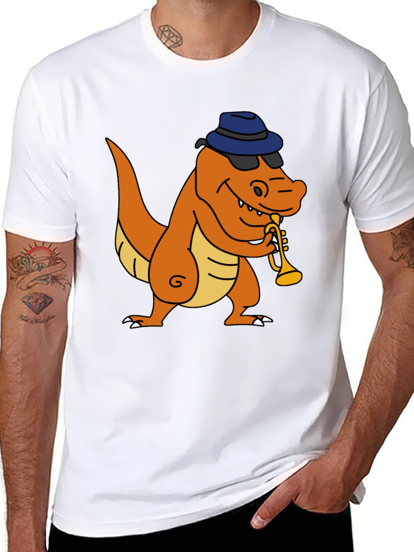 Dino Trumpet Player Graphic T-Shirt