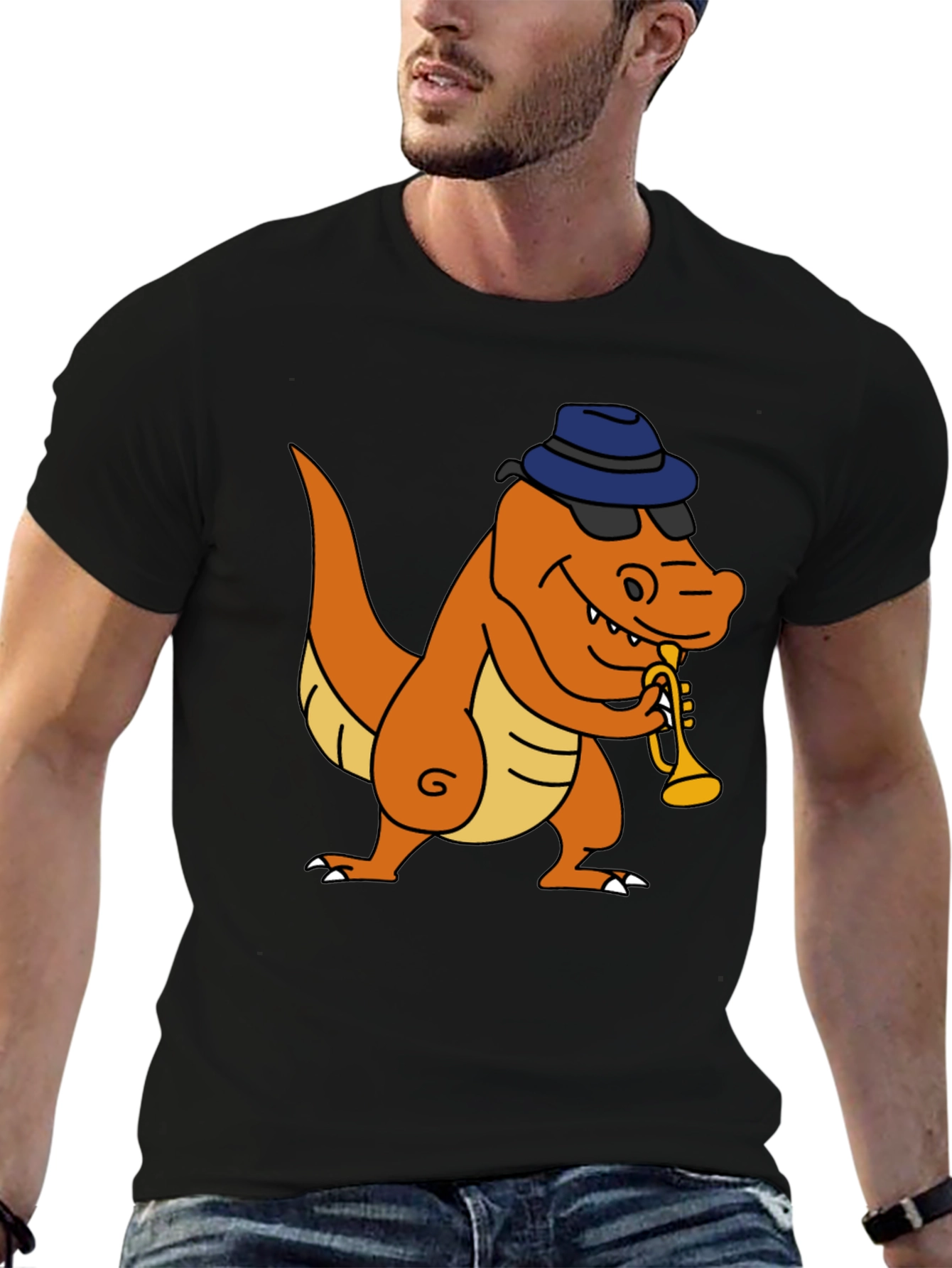 Dino Trumpet Player Graphic T-Shirt