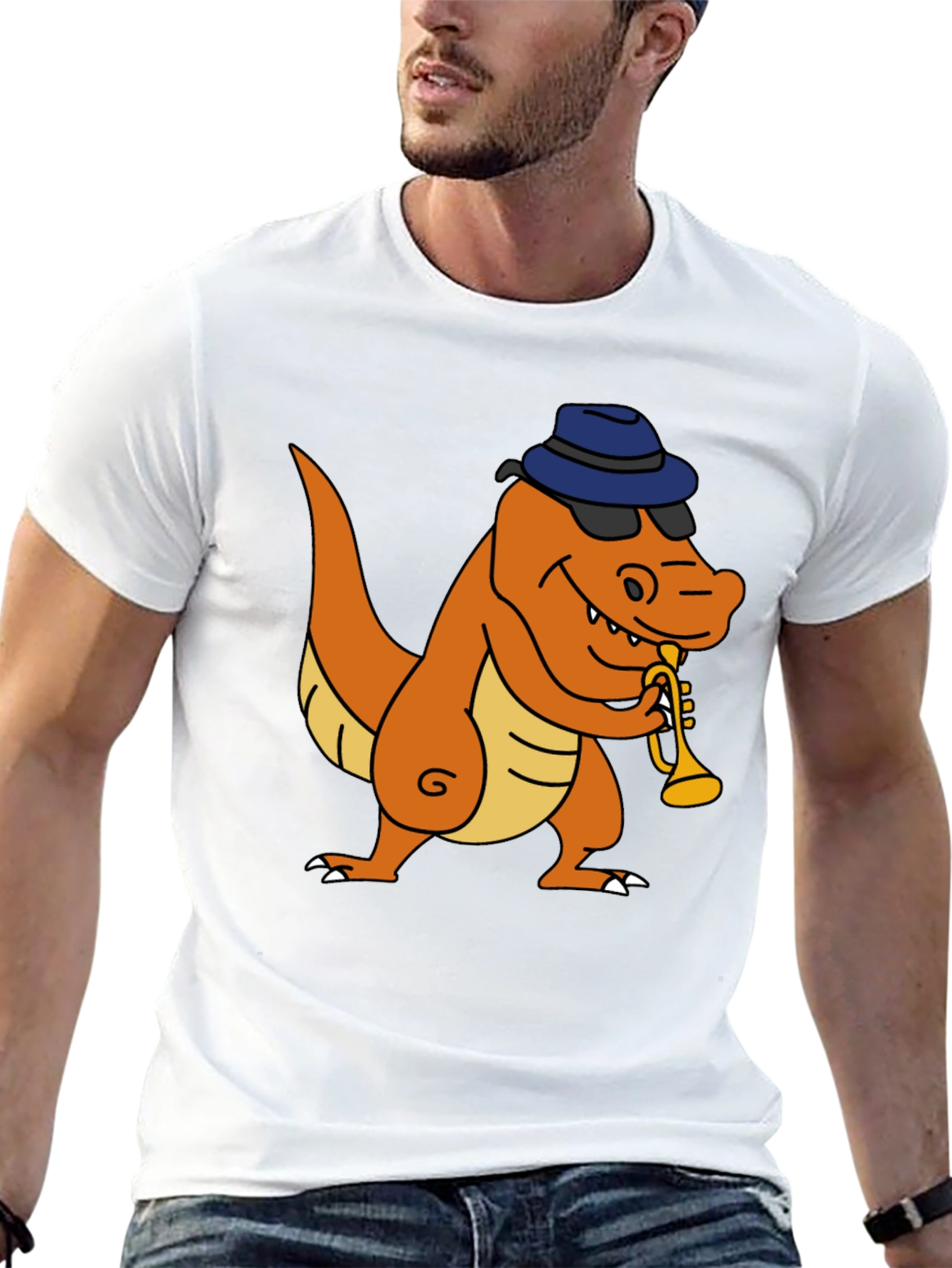 Dino Trumpet Player Graphic T-Shirt