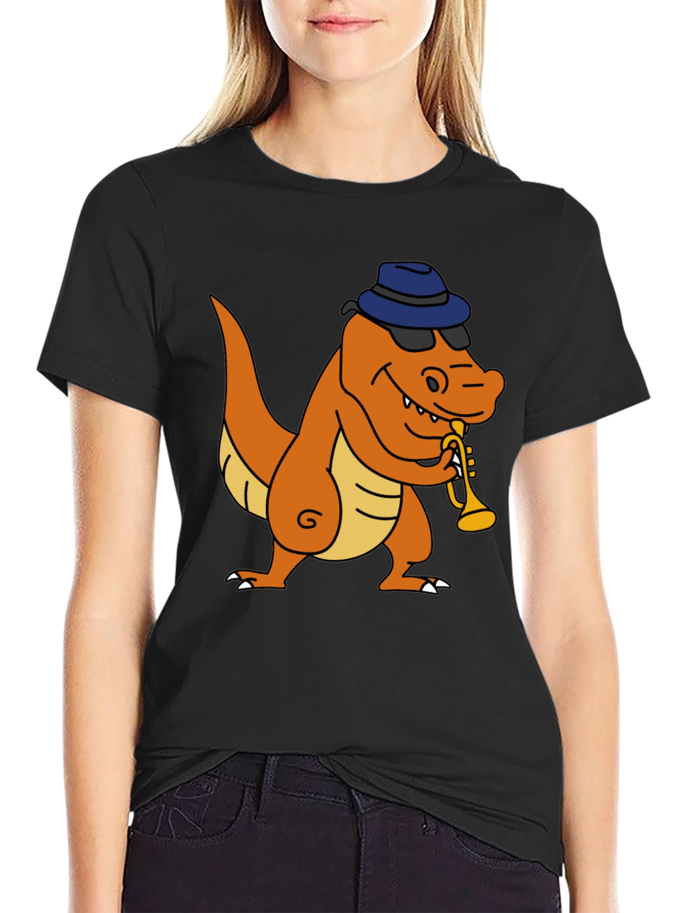 Dino Trumpet Player Graphic T-Shirt