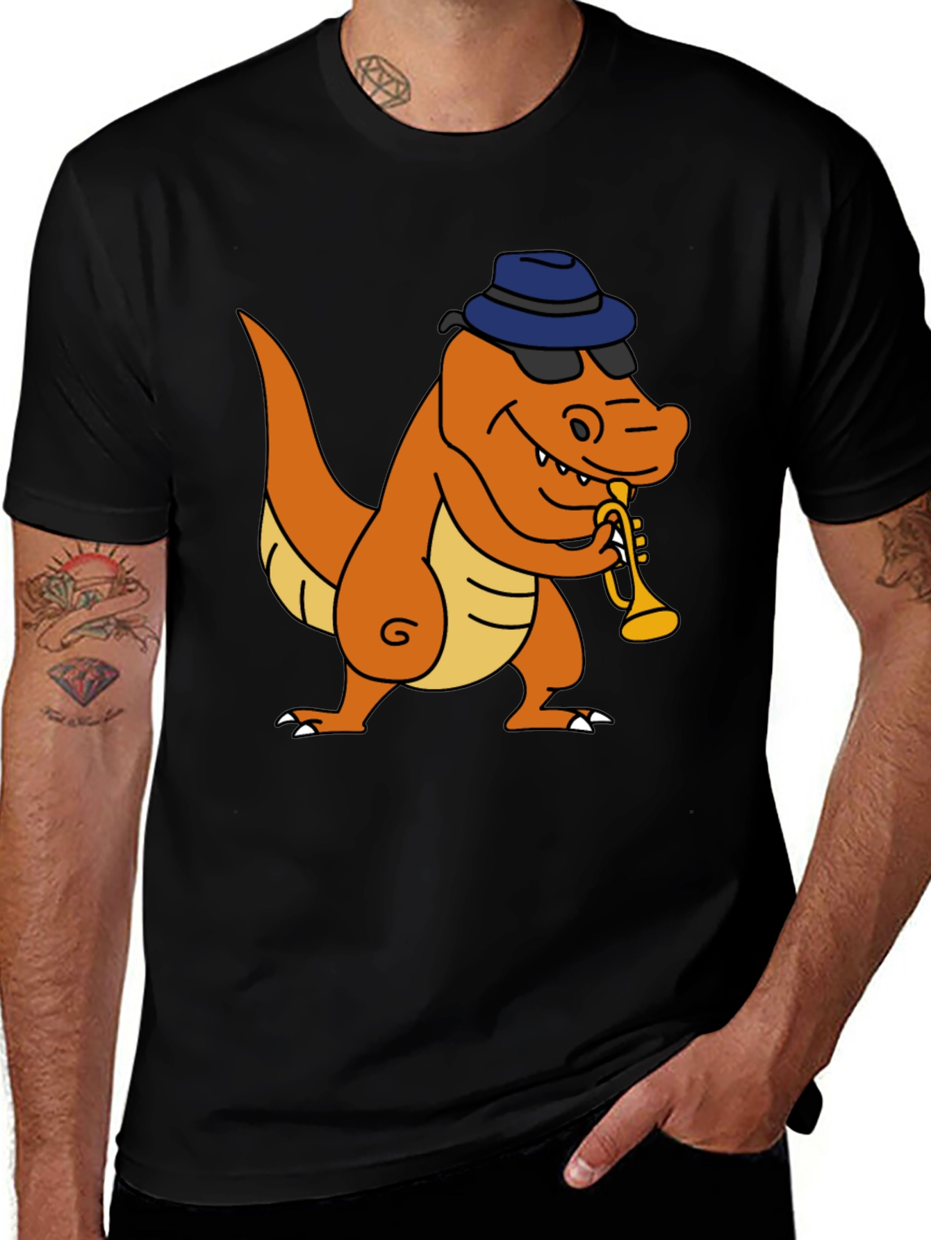 Dino Trumpet Player Graphic T-Shirt