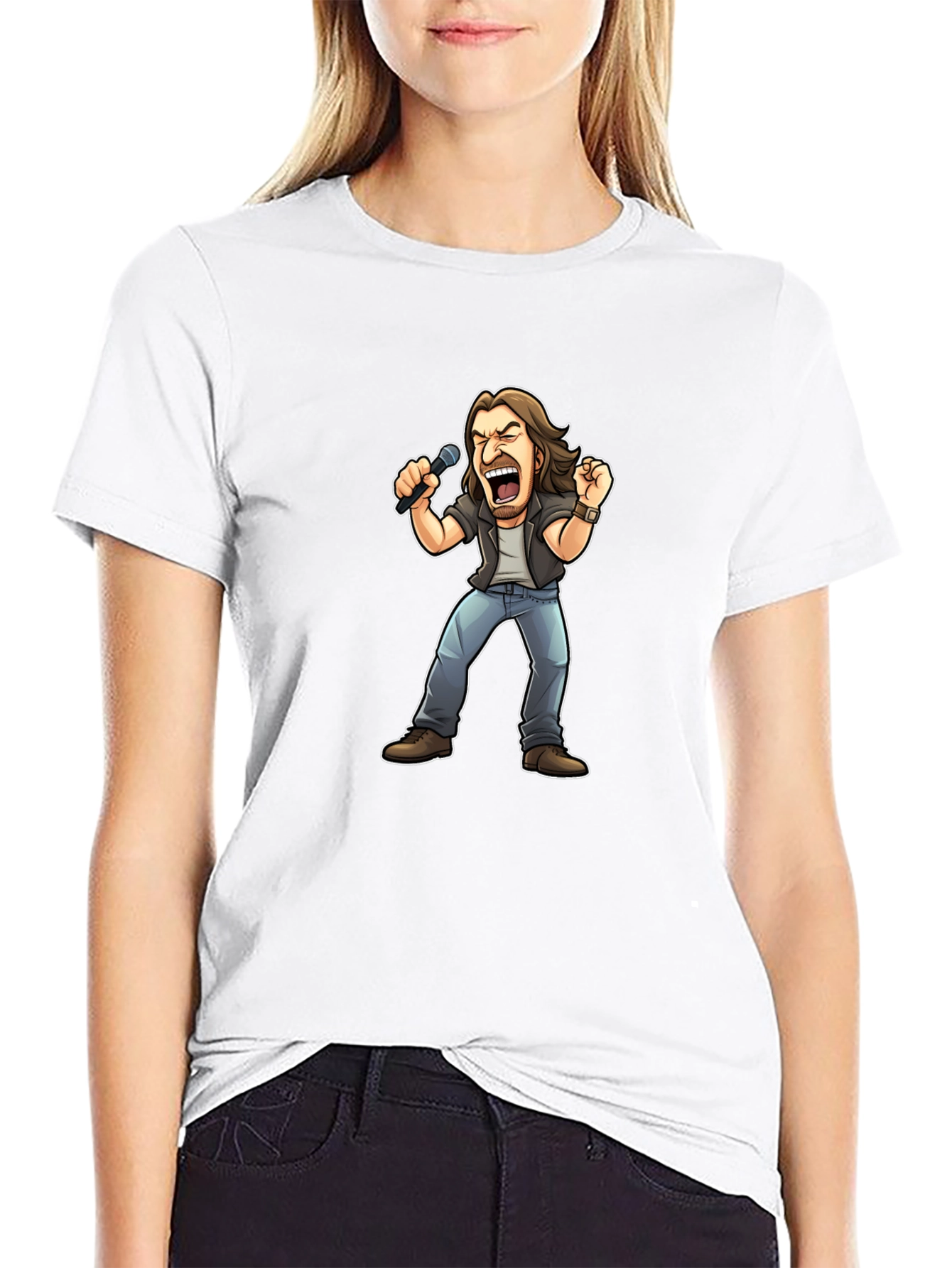 Rockstar Cartoon Graphic Tee - Black Cotton T-Shirt