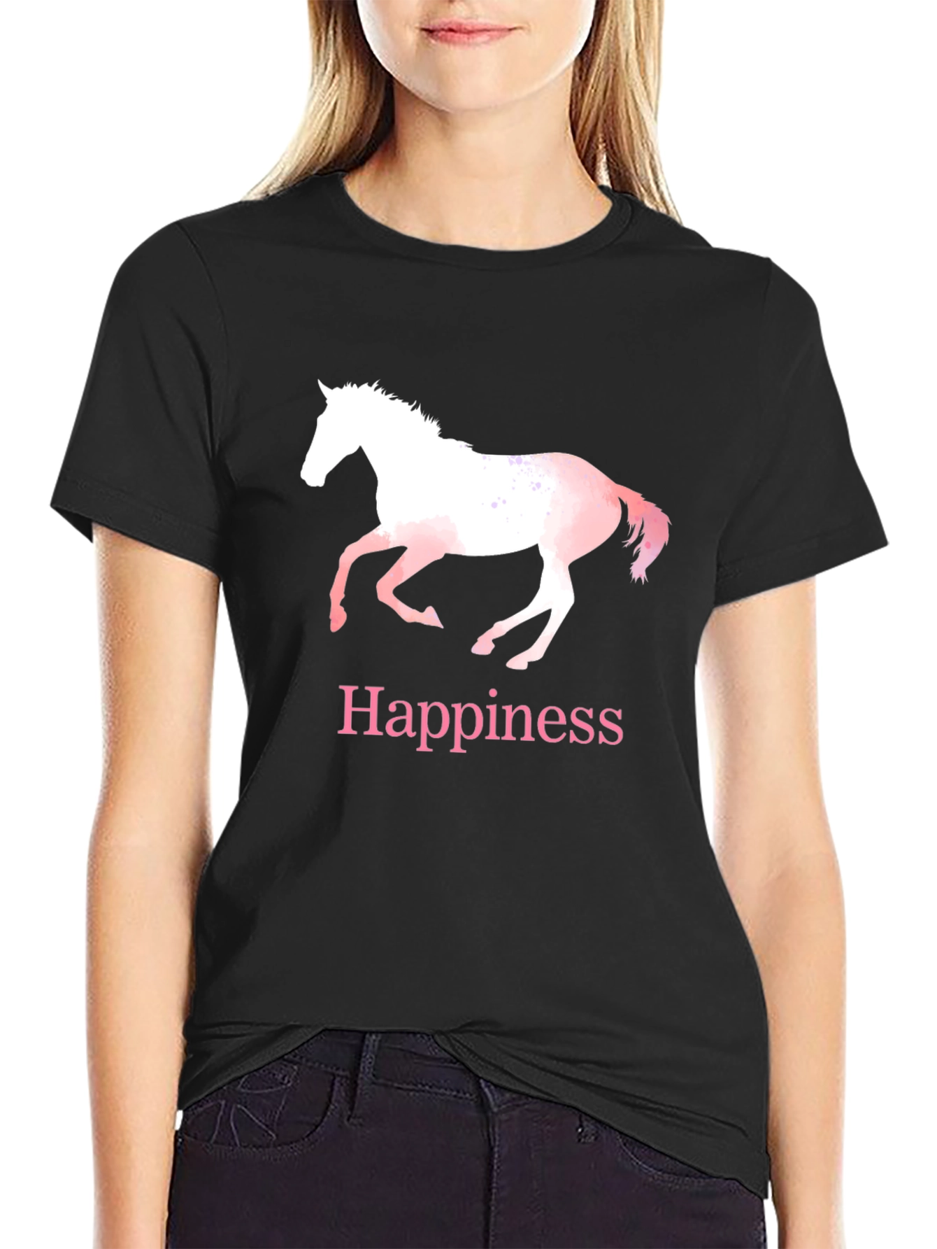 Happiness Horse T-Shirt - Black Cotton Tee