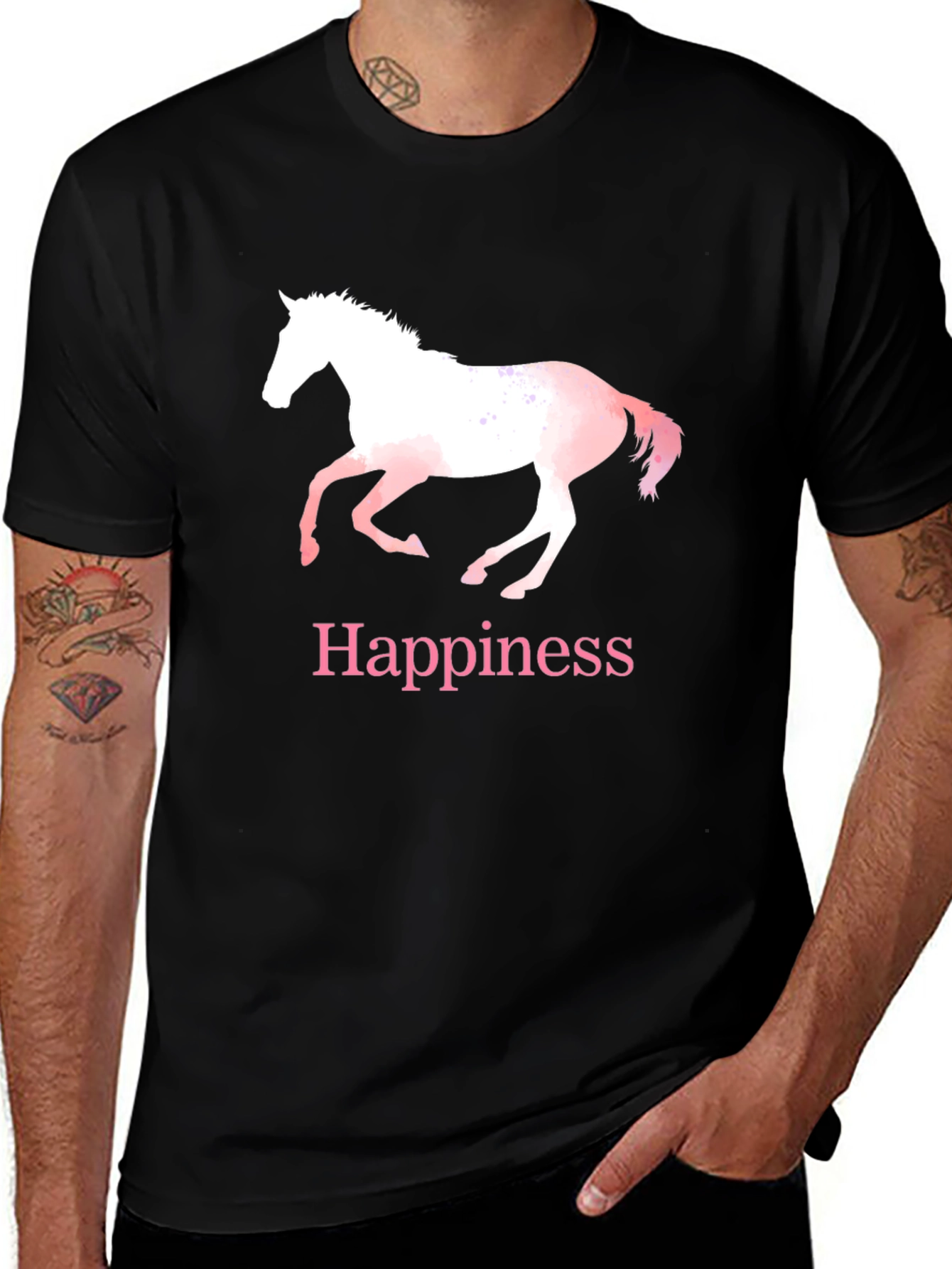 Happiness Horse T-Shirt - Black Cotton Tee
