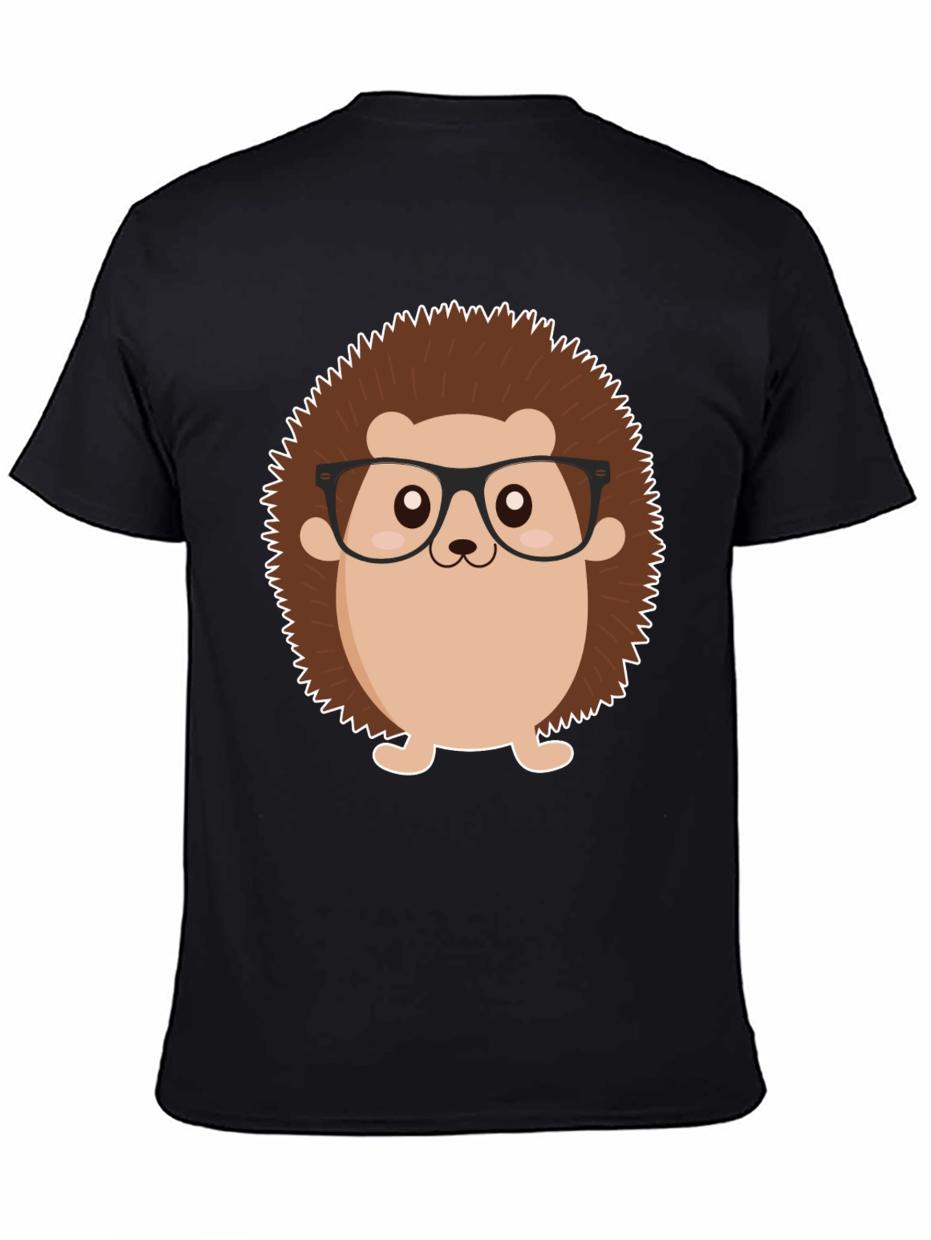 Black T-Shirt with Cartoon Hedgehog Graphic
