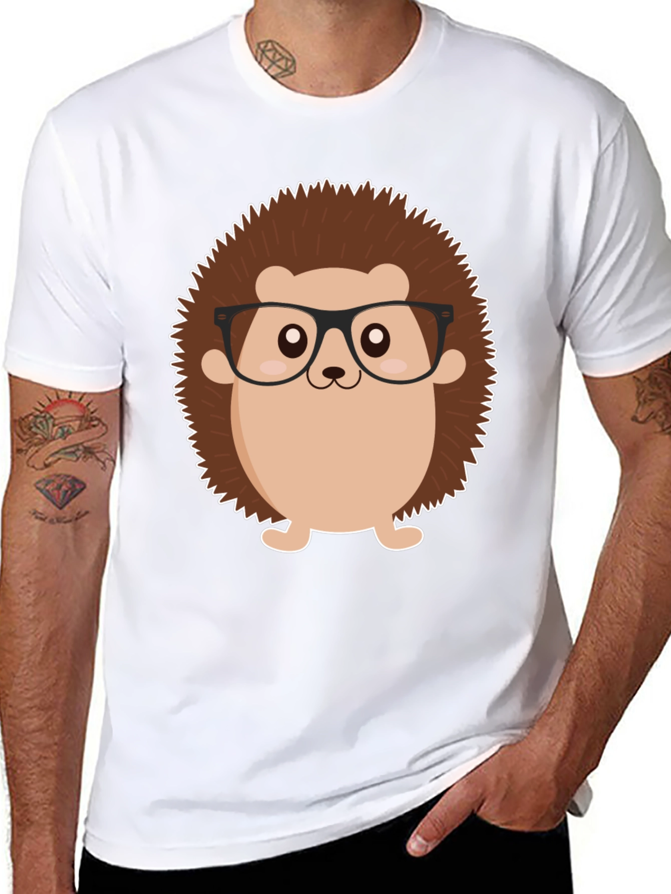 Black T-Shirt with Cartoon Hedgehog Graphic