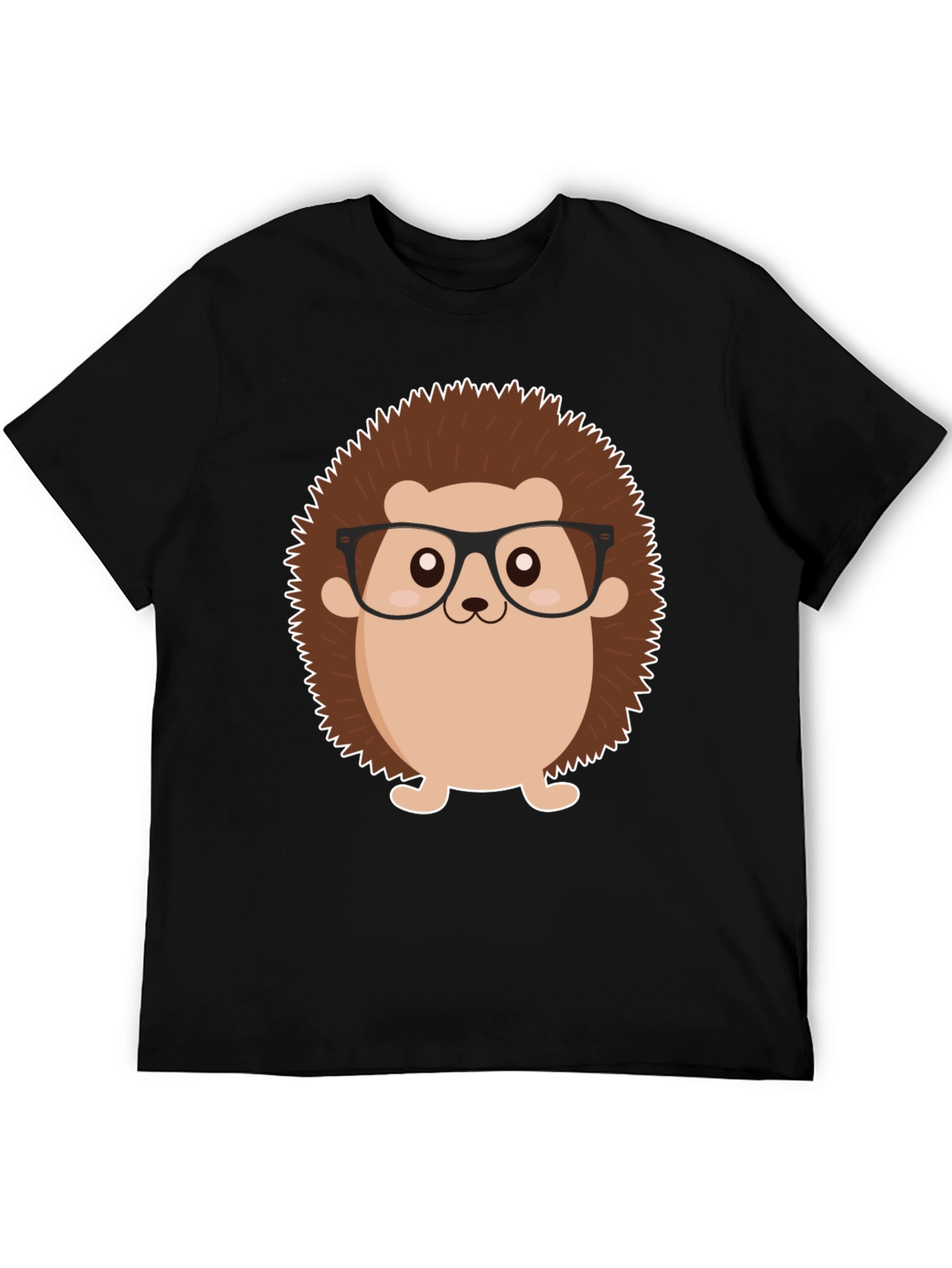 Black T-Shirt with Cartoon Hedgehog Graphic