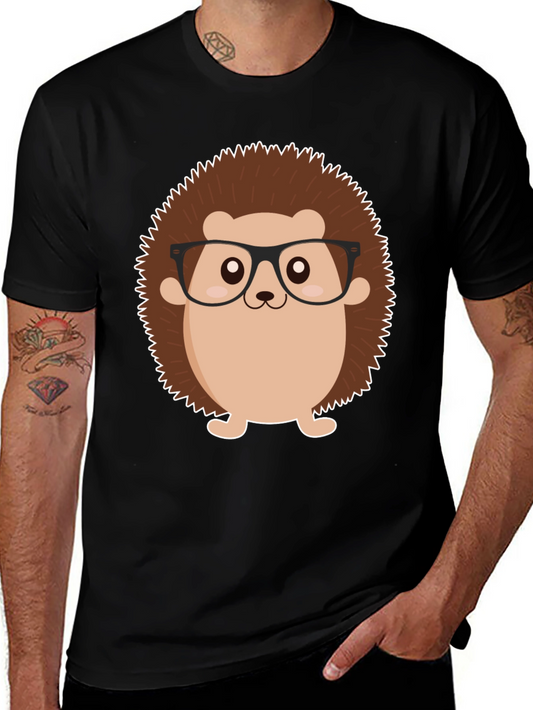 Black T-Shirt with Cartoon Hedgehog Graphic