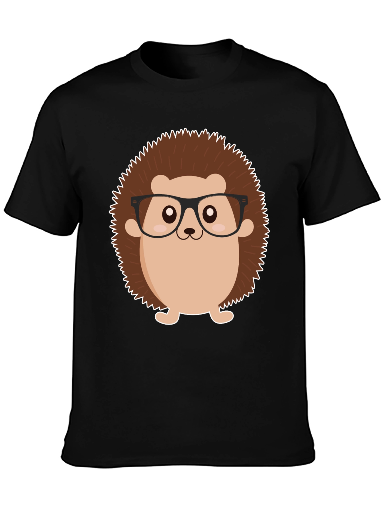 Black T-Shirt with Cartoon Hedgehog Graphic