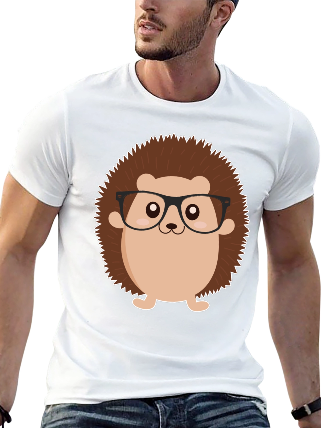 Black T-Shirt with Cartoon Hedgehog Graphic