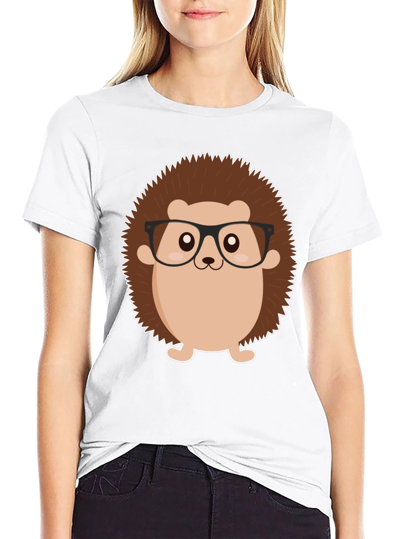 Black T-Shirt with Cartoon Hedgehog Graphic