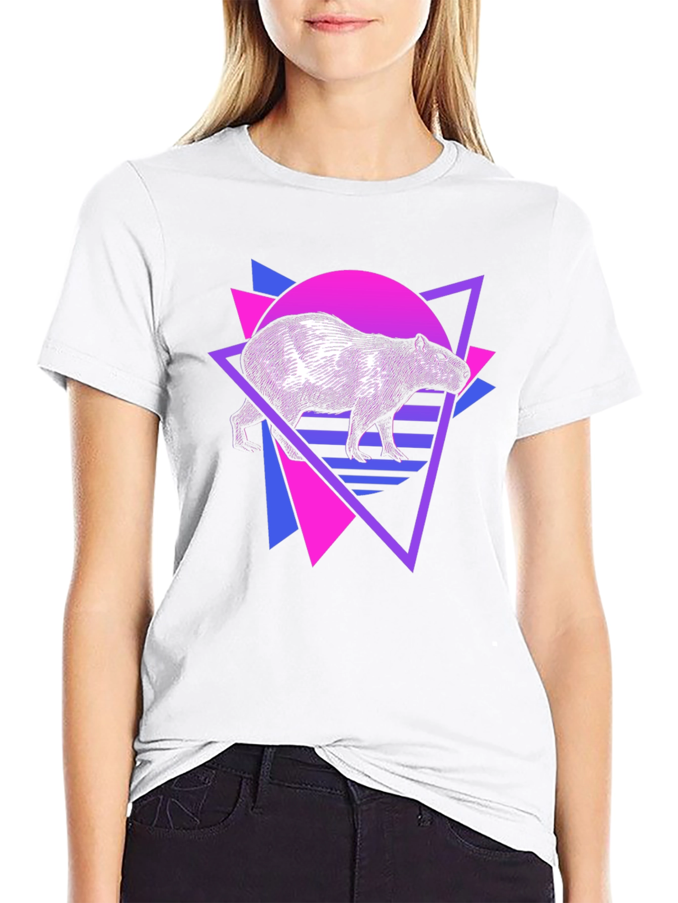 Retro Capybara T-Shirt - Vaporwave Design