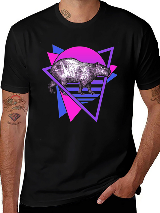 Retro Capybara T-Shirt - Vaporwave Design
