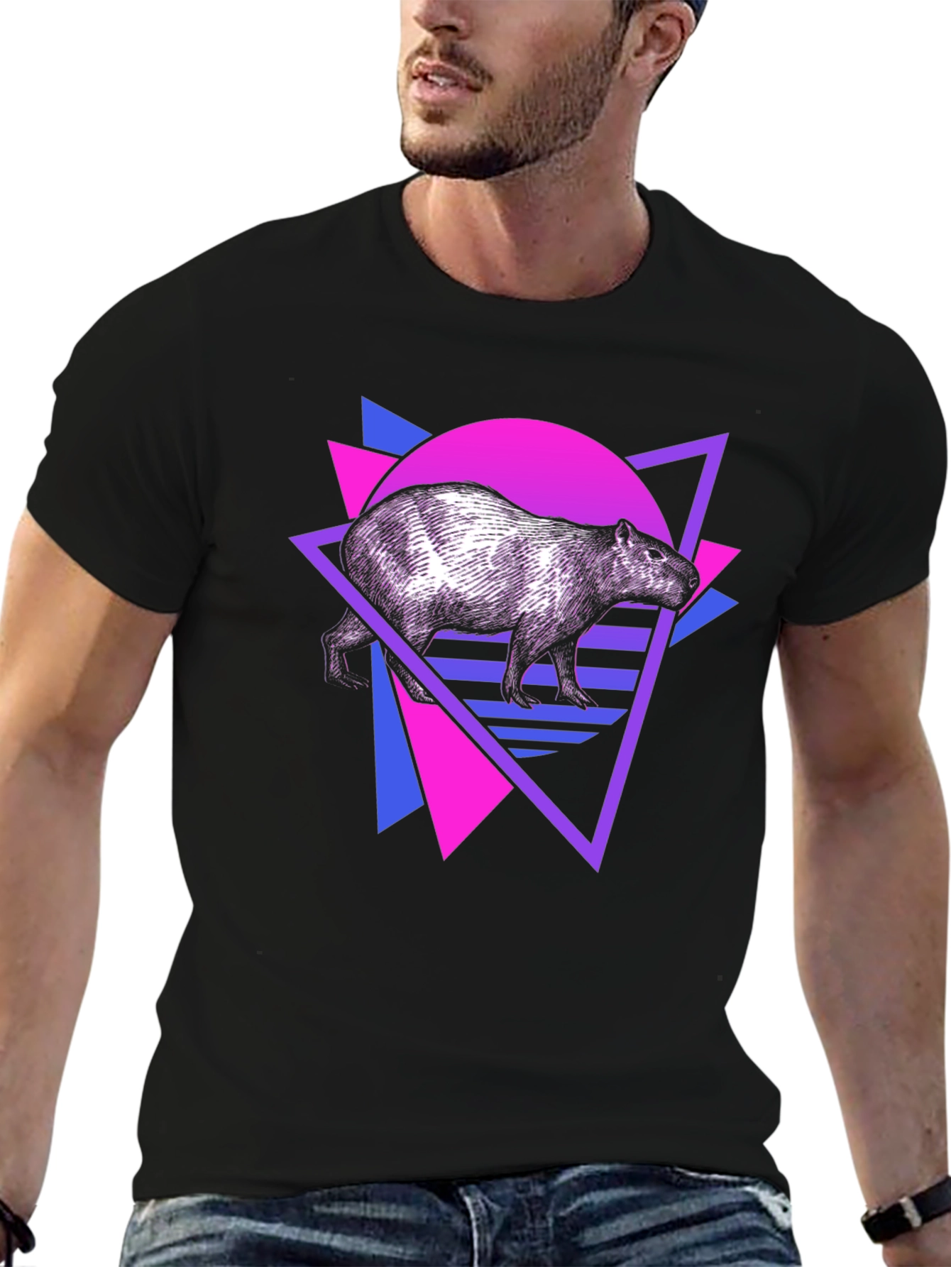 Retro Capybara T-Shirt - Vaporwave Design