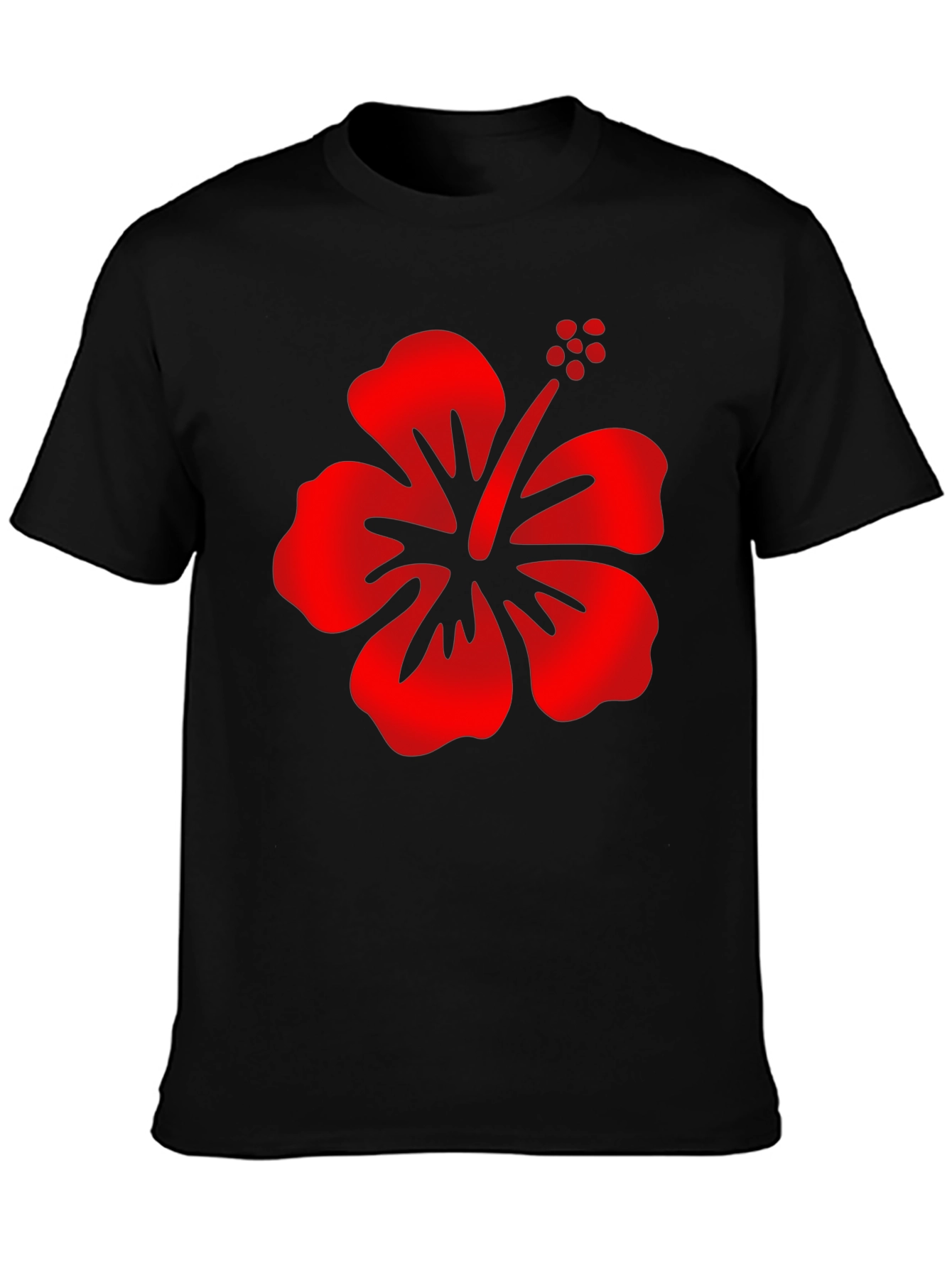 Mens Black T-Shirt with Red Hibiscus Flower