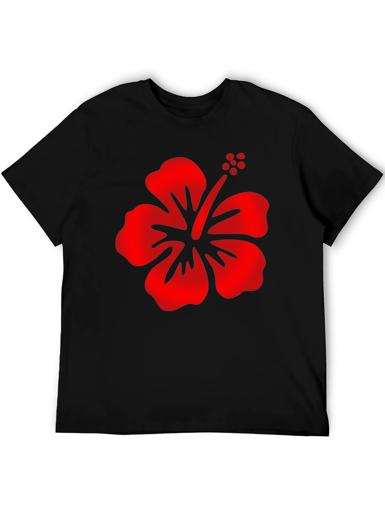 Mens Black T-Shirt with Red Hibiscus Flower