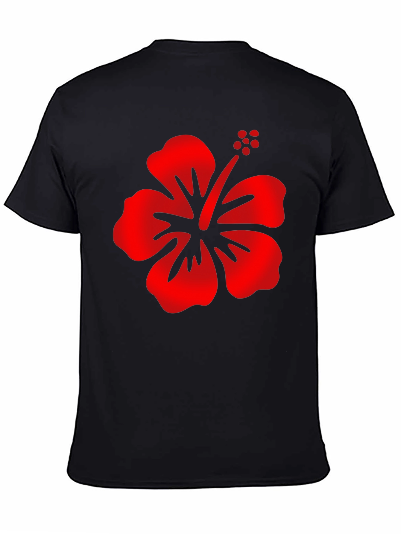 Mens Black T-Shirt with Red Hibiscus Flower