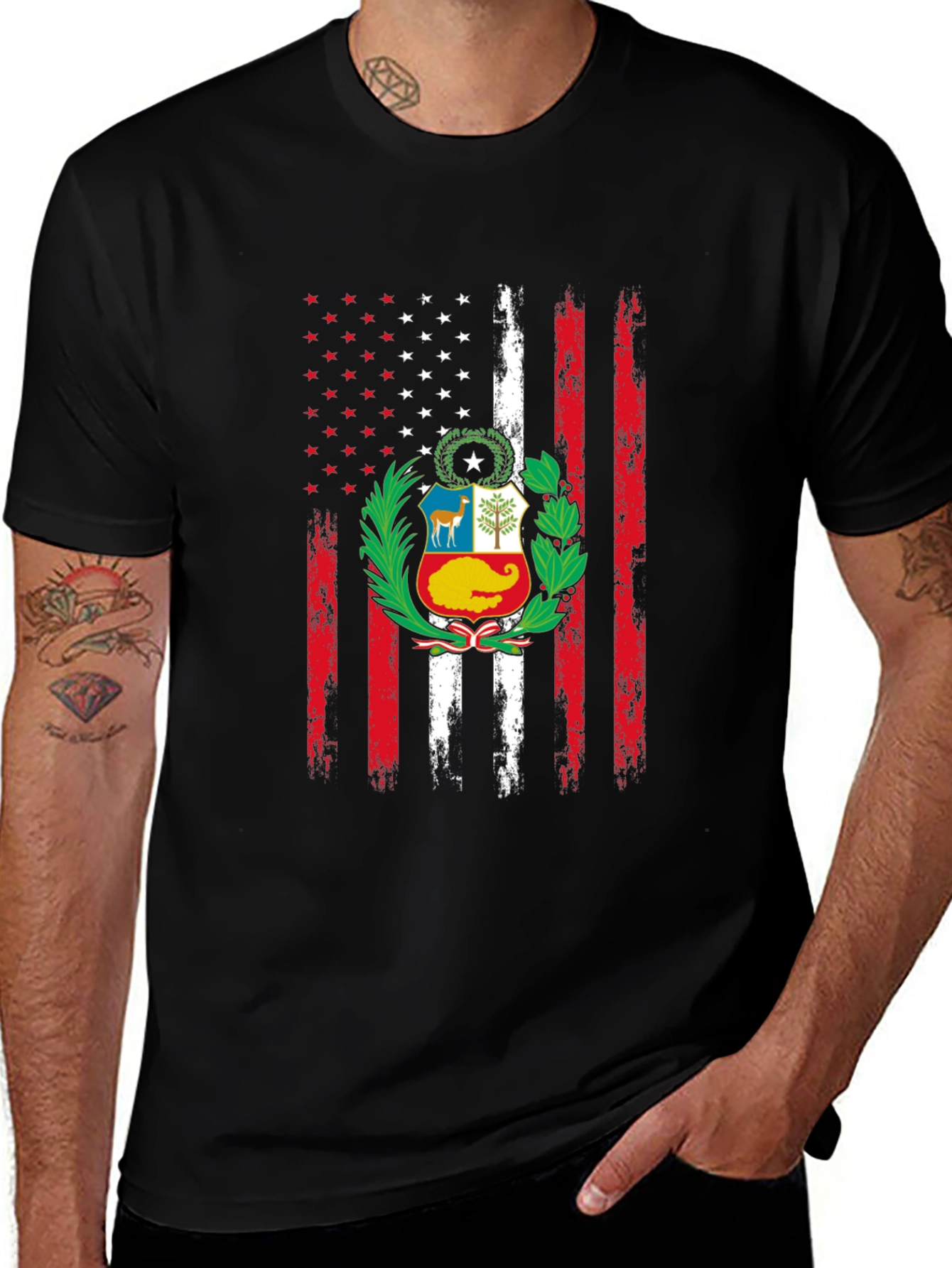 Peruvian American Flag Graphic T-Shirt