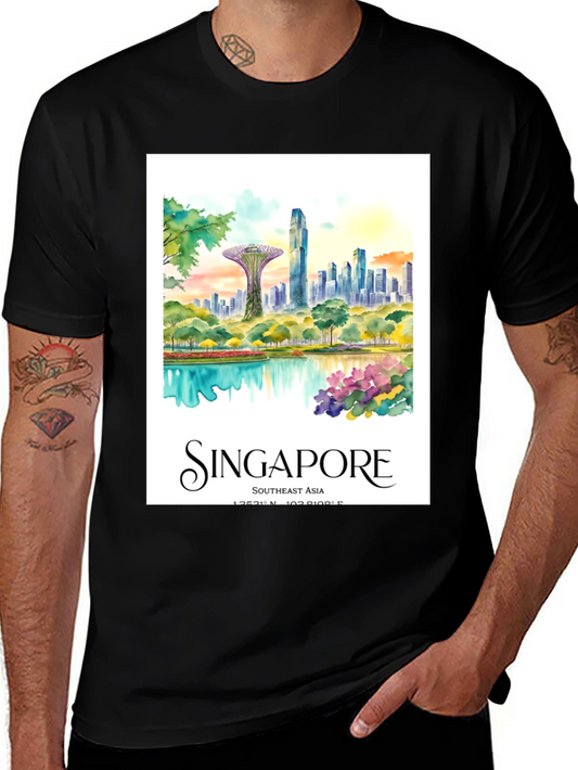 Singapore Skyline Watercolor Graphic Tee