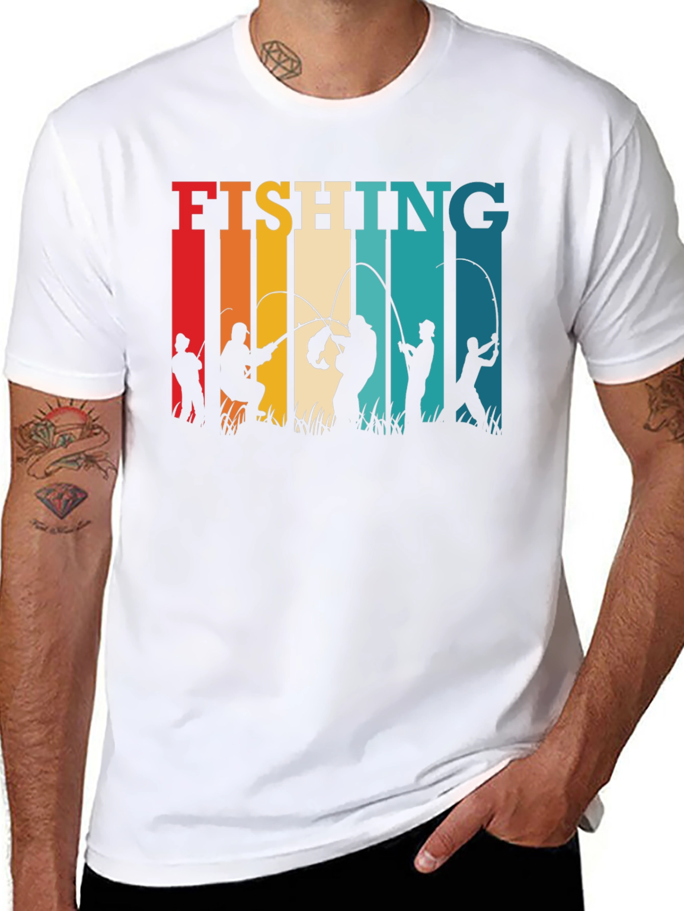 Retro Fishing T-Shirt - Angler Silhouette Design