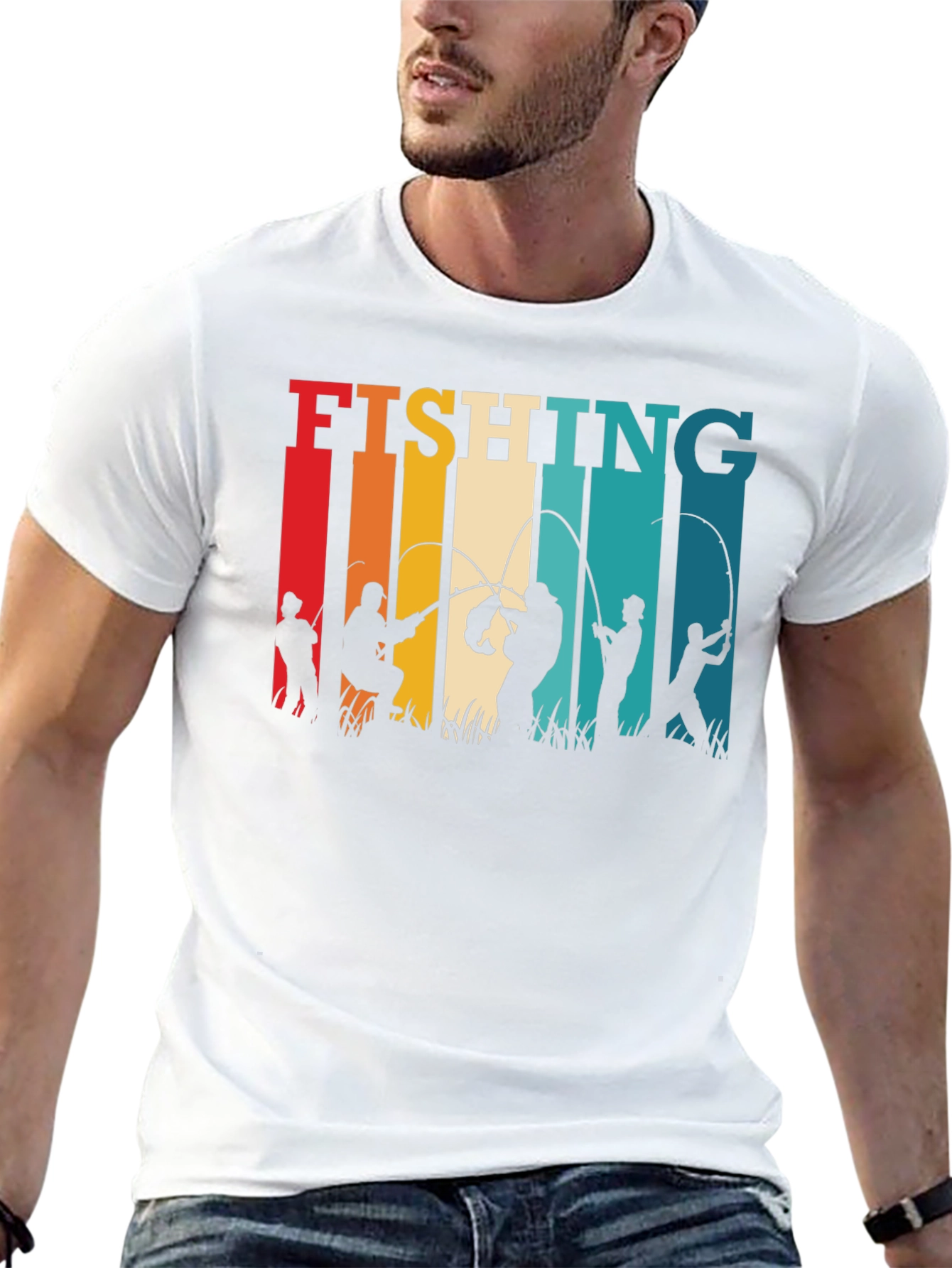 Retro Fishing T-Shirt - Angler Silhouette Design