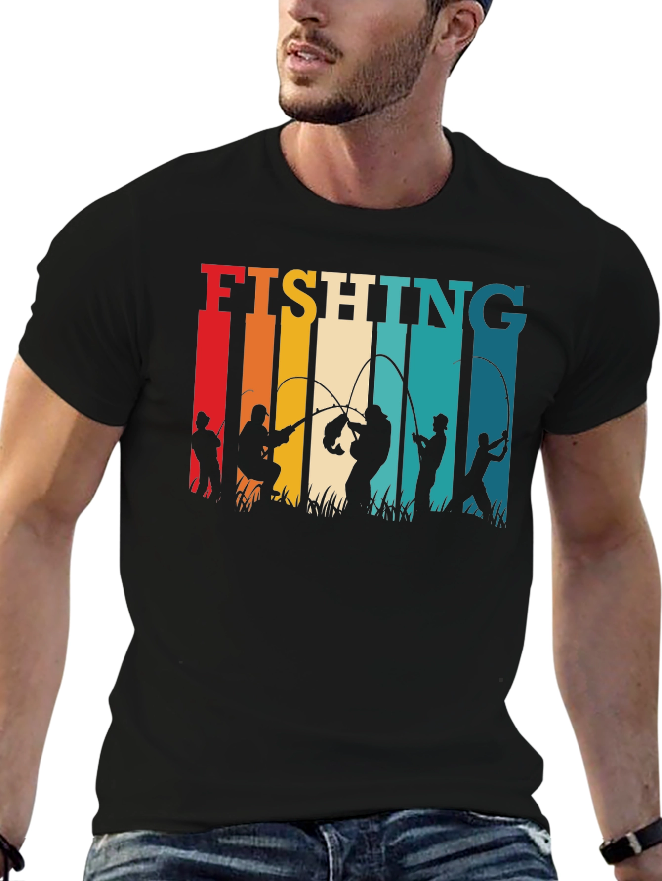 Retro Fishing T-Shirt - Angler Silhouette Design