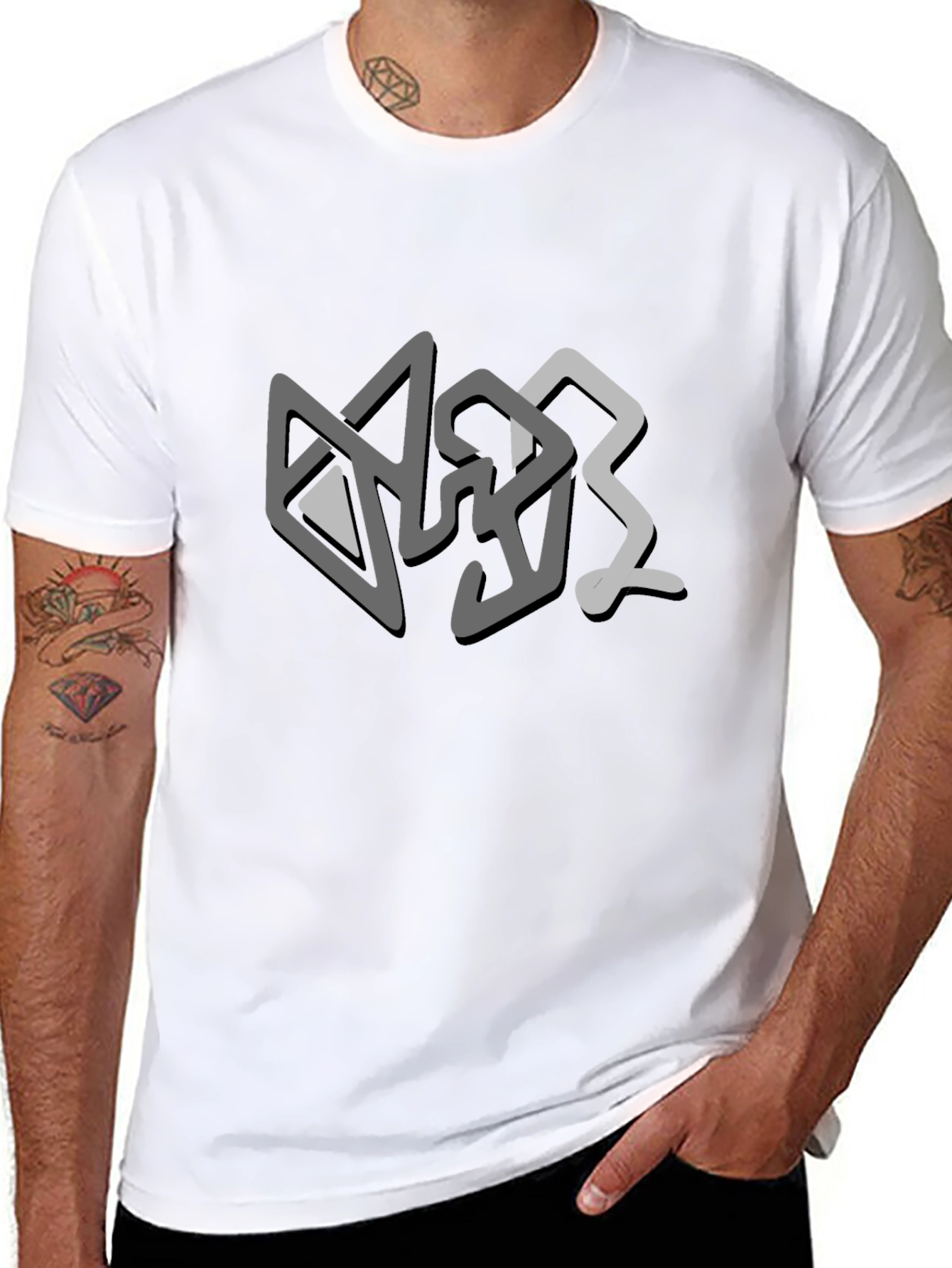 Abstract Graphic Print Mens T-Shirt - Casual Black Tee